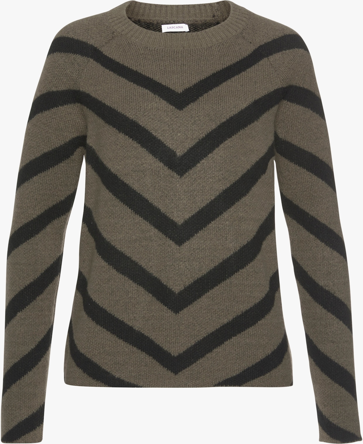 LASCANA Gebreide pullover - kaki/zwart