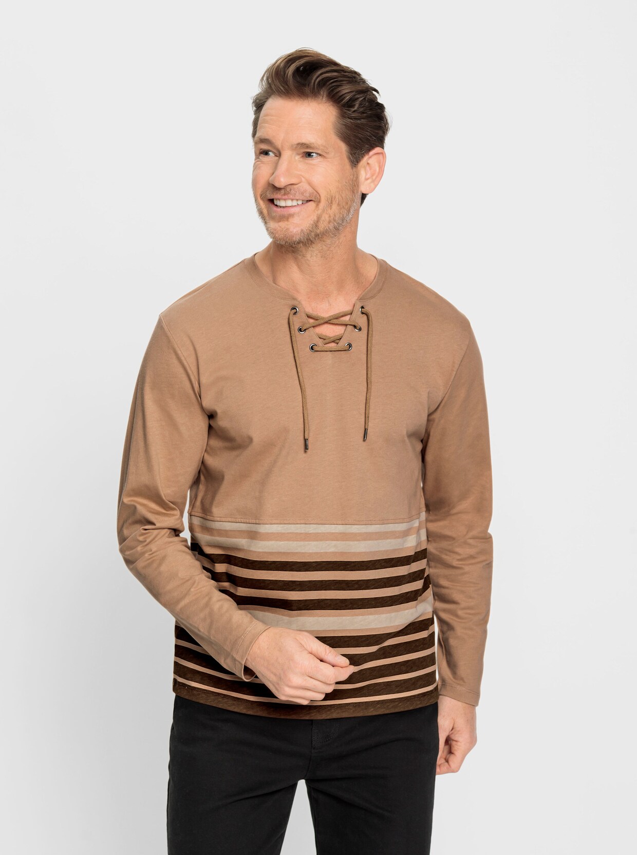 Catamaran Langarm-Shirt - camel-gestreift