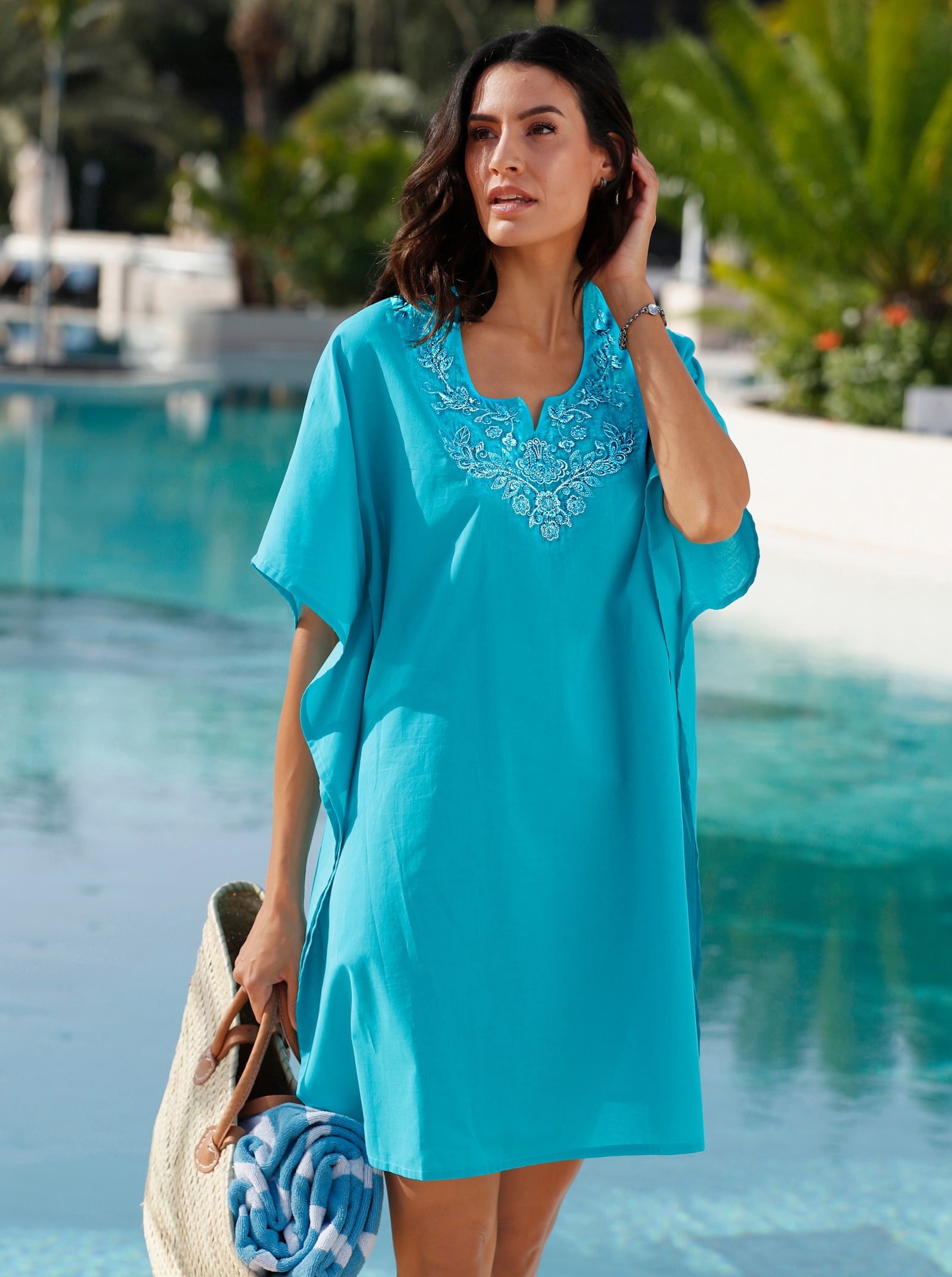 feel good Tunique de plage avec broderie - turquoise