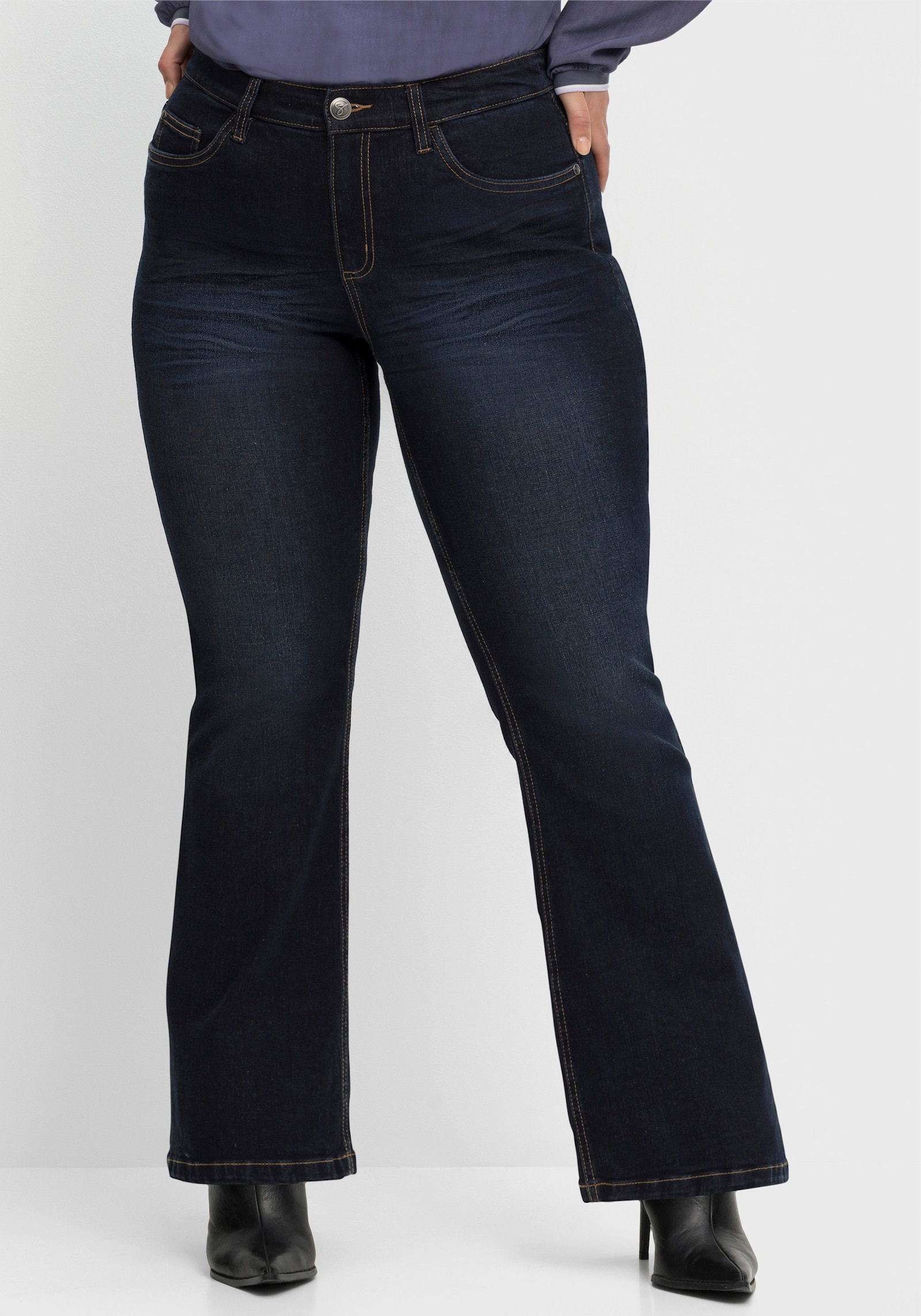 sheego Bootcut jeans met 3D-catfaces - dark blue denim