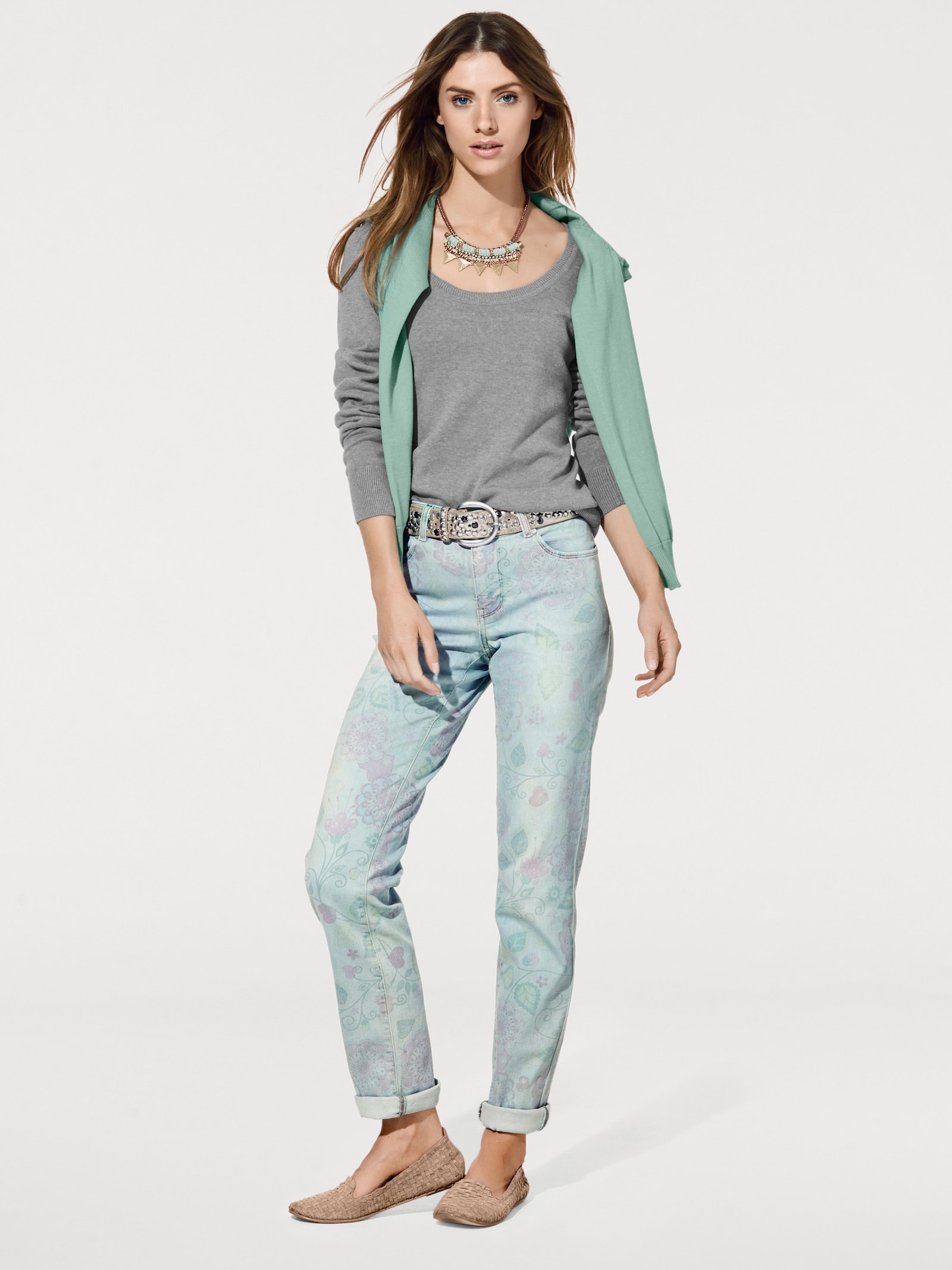 heine Pullover van fijntricot met ronde hals - grijs gemêleerd