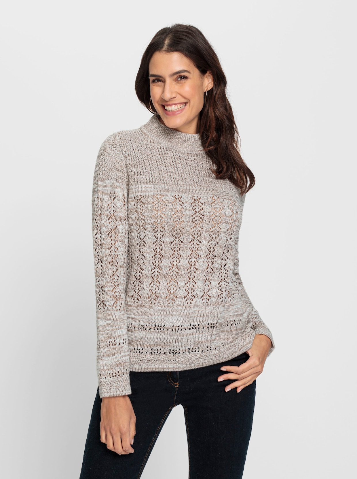 Stehkragenpullover - sesam-taupe-meliert