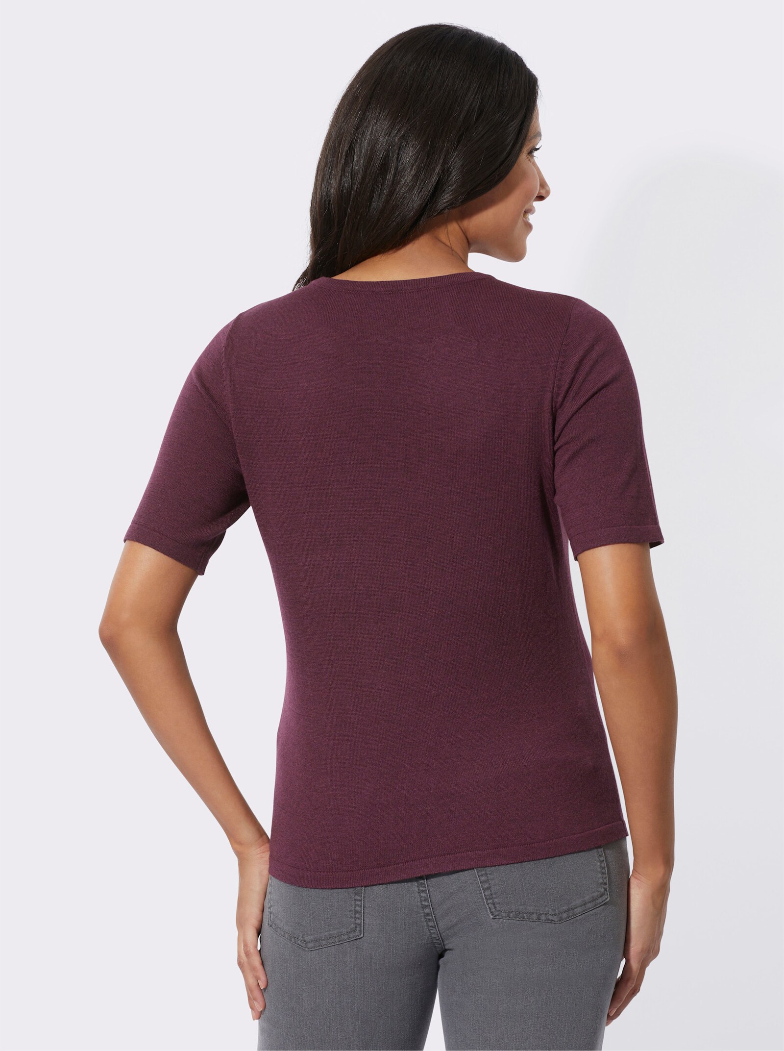 Pullover met korte mouwen van gemêleerd materiaal - bordeaux gemêleerd