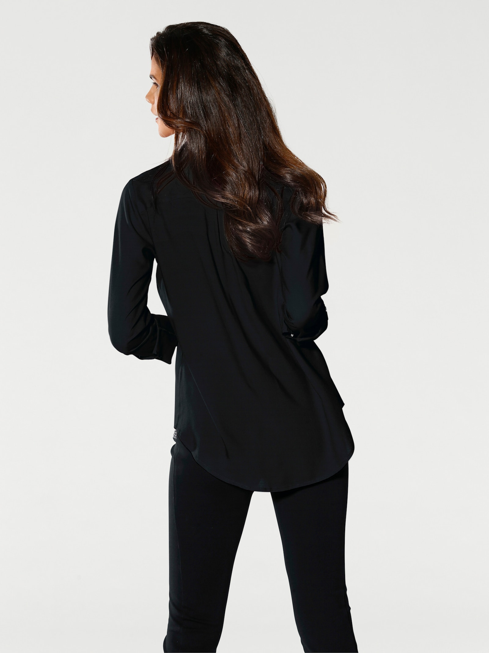 heine Langarm-Bluse mit Zierreißverschlüssen - schwarz