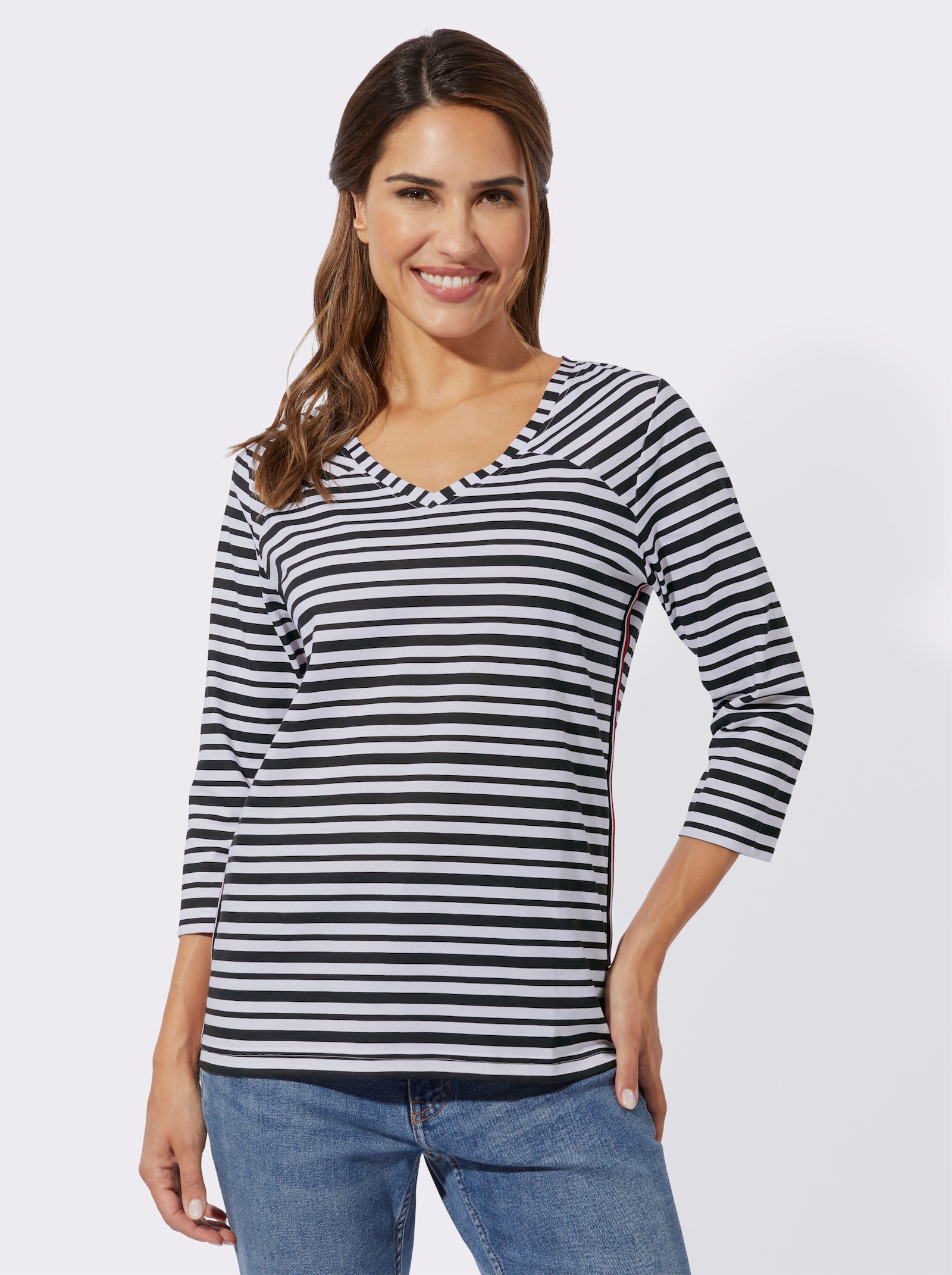 Shirt met 3/4-mouwen en galonstrepen - zwart/wit geprint