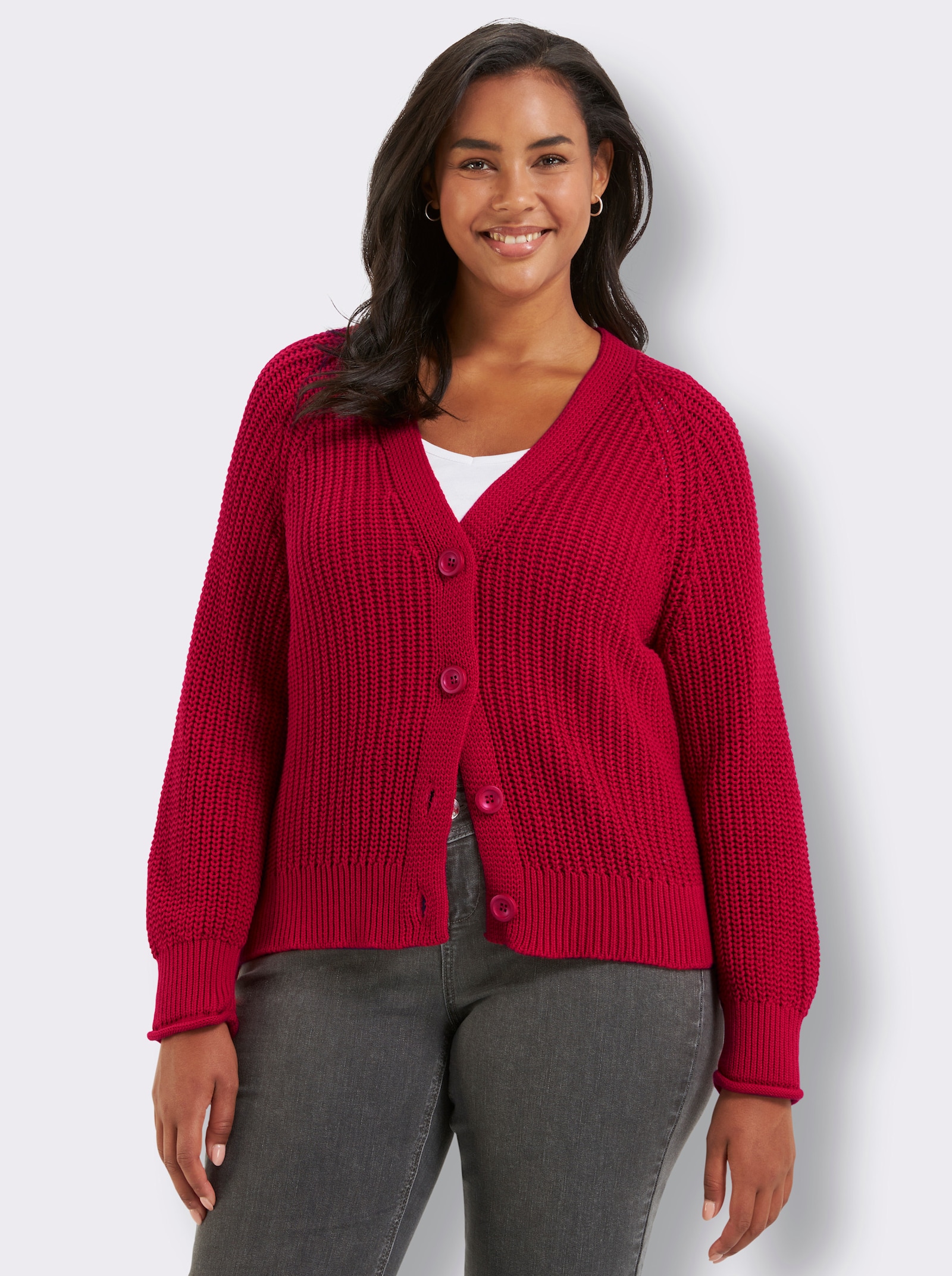 Strickjacke in Grobstrick-Muster - rot
