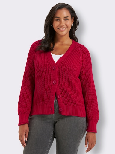 Strickjacke in Grobstrick-Muster - rot