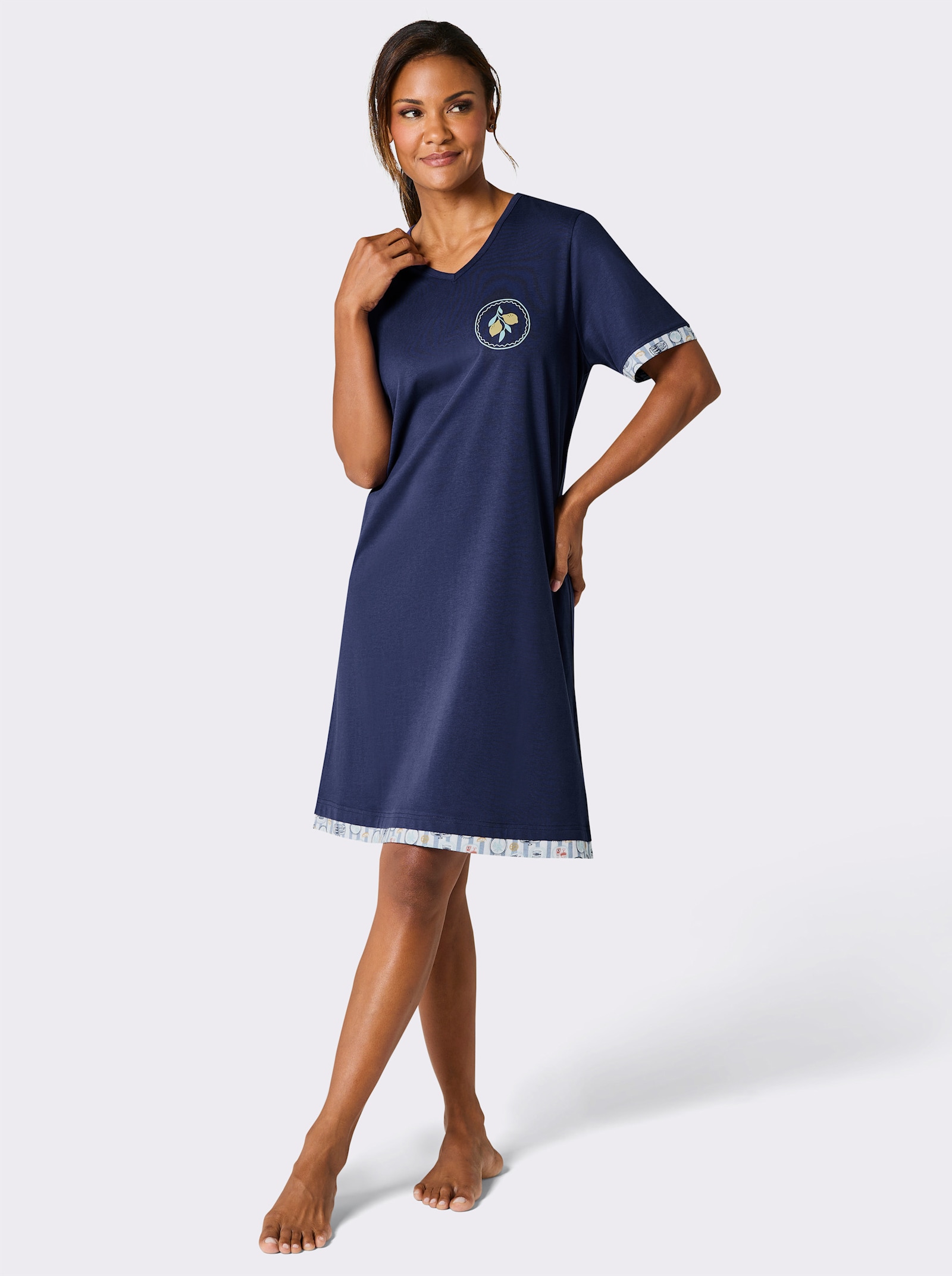 Comtessa Sleepshirt mit Zitronen-Motiv - marine-gelb-bedruckt
