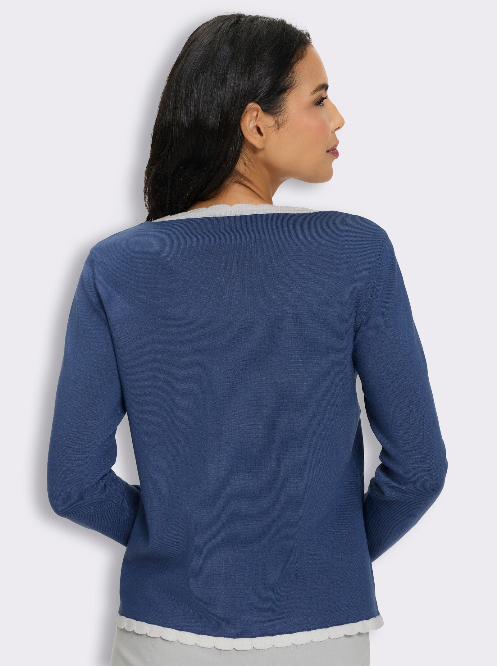 Cardigan mit Kontrast-Details - jeansblau-ecru