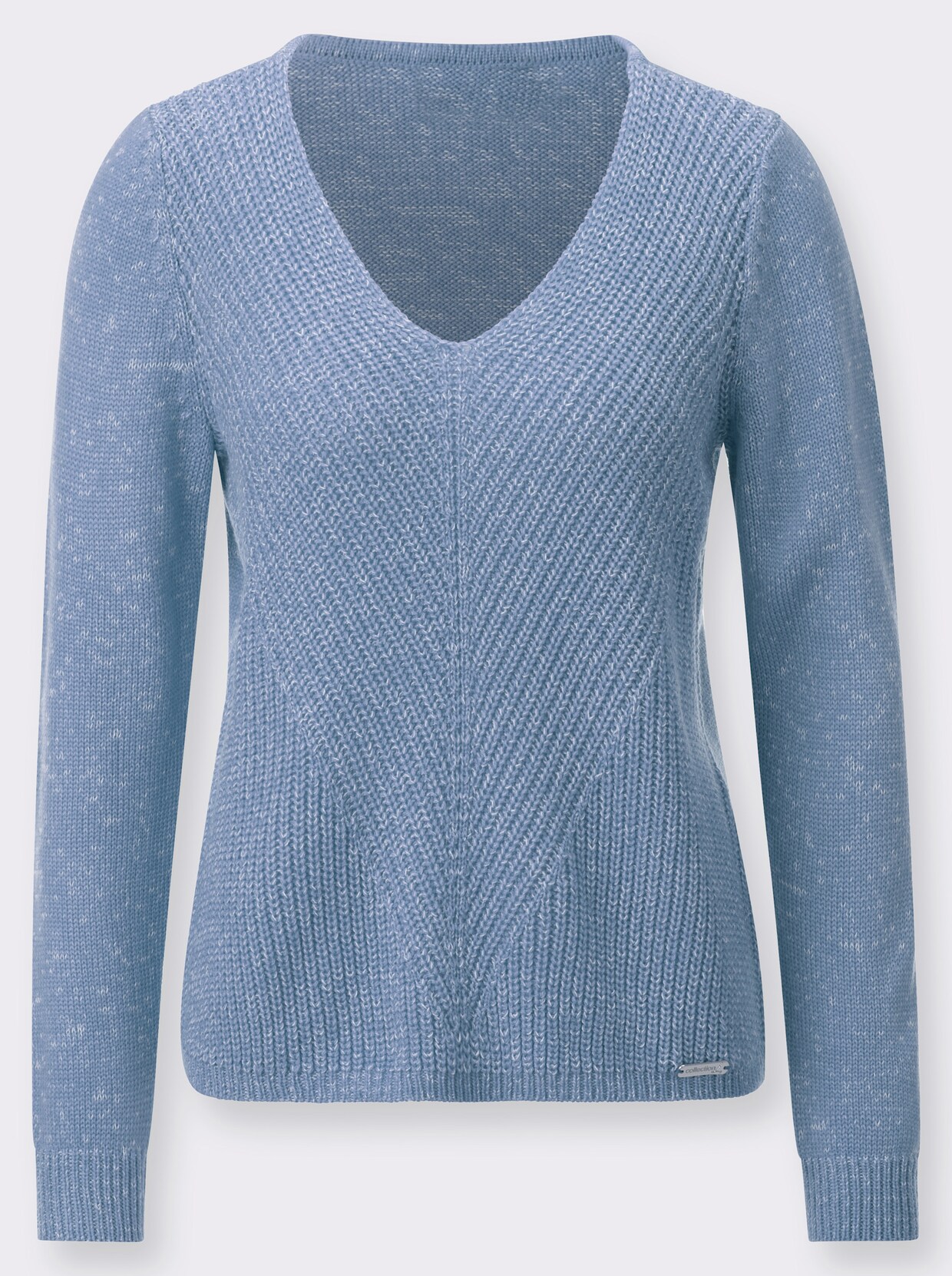 Pullover met V-hals - bleu/ecru gemêleerd