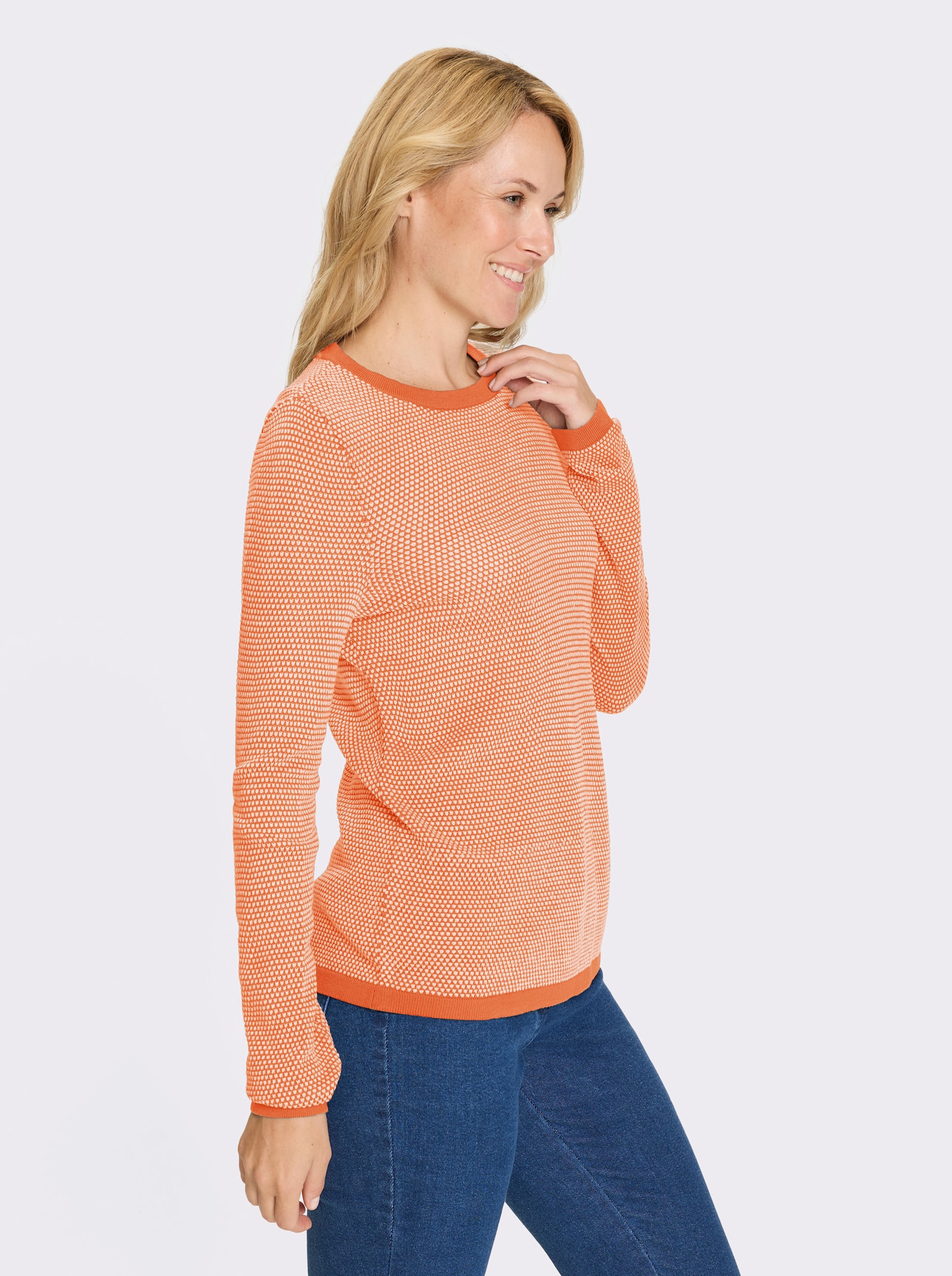 Rundhalspullover - papaya-ecru-gemustert