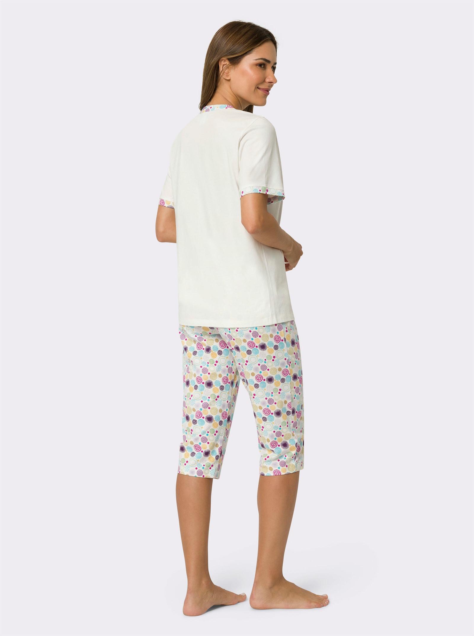 Capri-Schlafanzug mit bedruckter Hose - ecru-bedruckt
