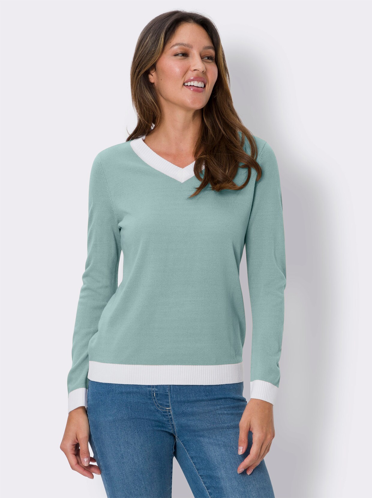 Pullover met V-hals - kalkmint