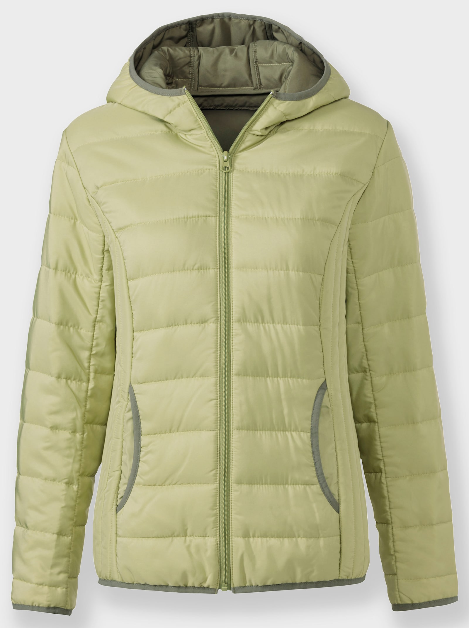 Steppjacke mit Kontrast-Paspeln - lindgrün-khaki