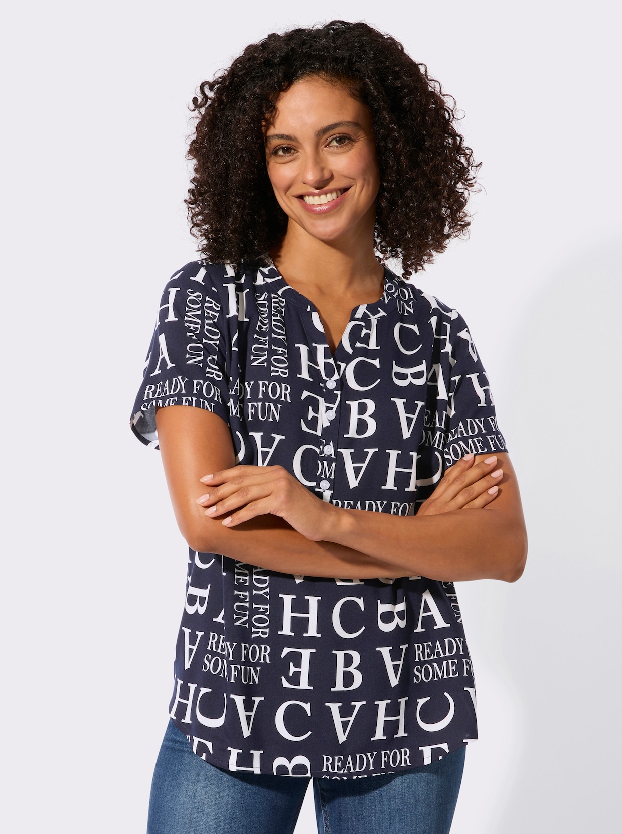 Druckbluse - marine-ecru-bedruckt