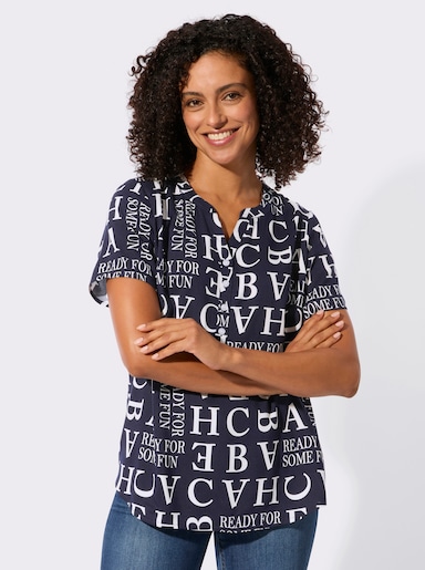 Druckbluse - marine-ecru-bedruckt