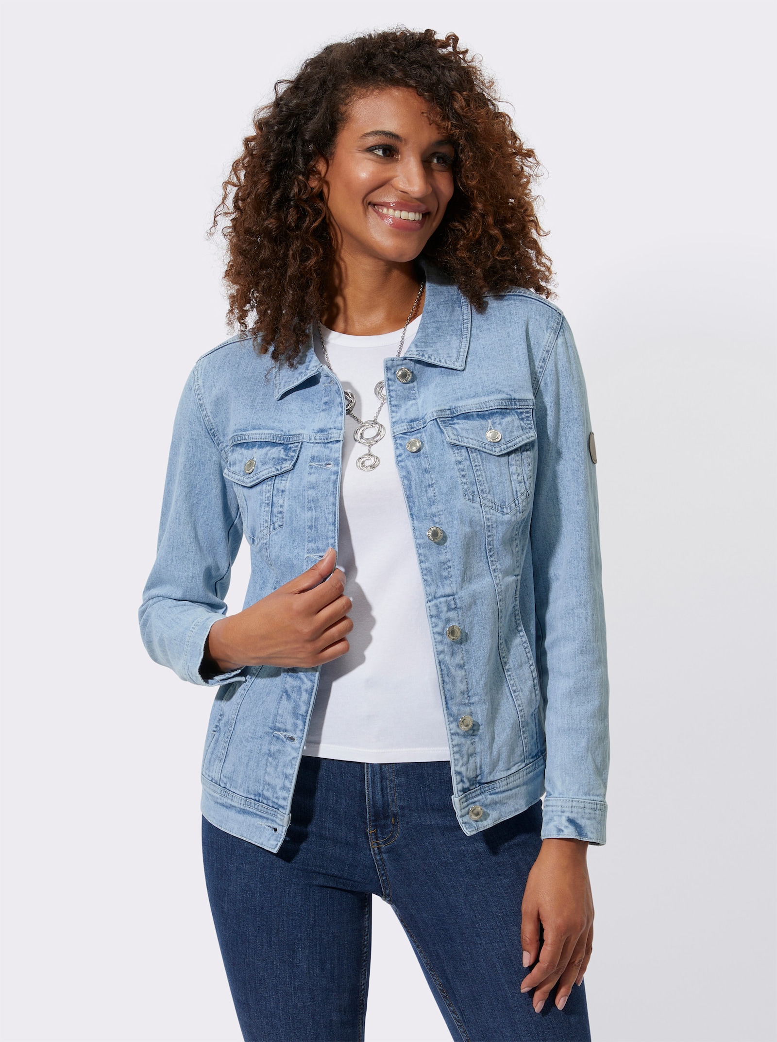 Jeansjacke mit Knopfmanschetten - blue-bleached