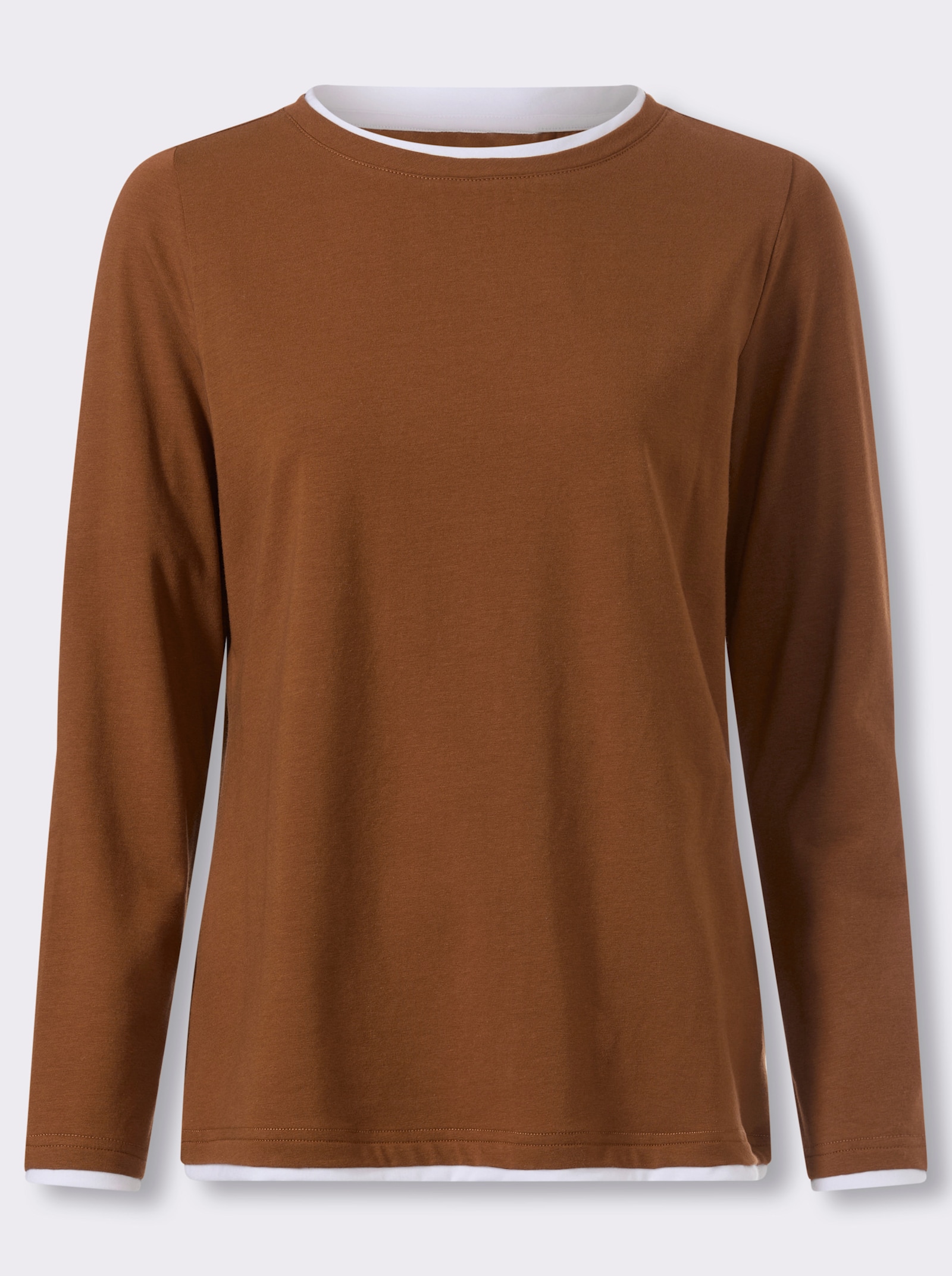 heine Rundhalsshirt in 2-in-1-Optik - cognac-weiß