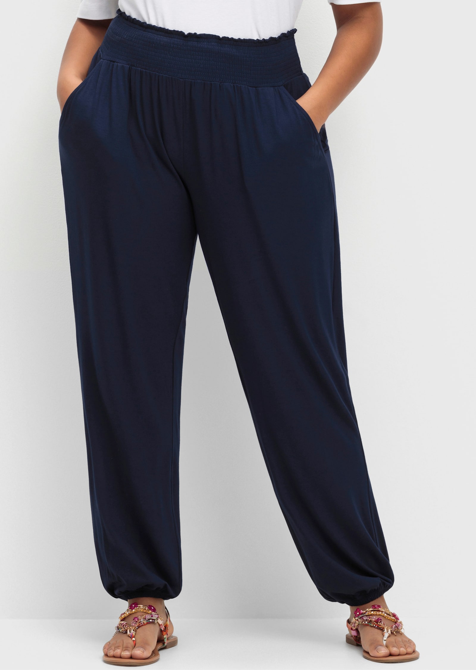 sheego Jerseyhose mit Saum-Gummibündchen - marine