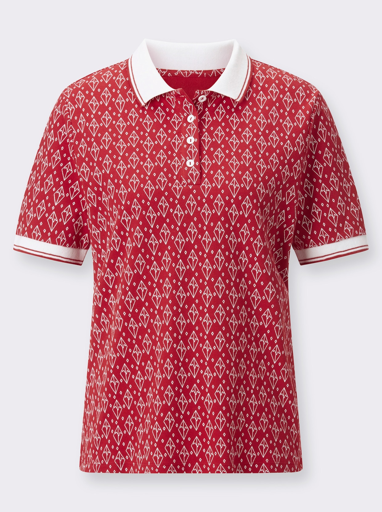 Poloshirt - rot-ecru-bedruckt