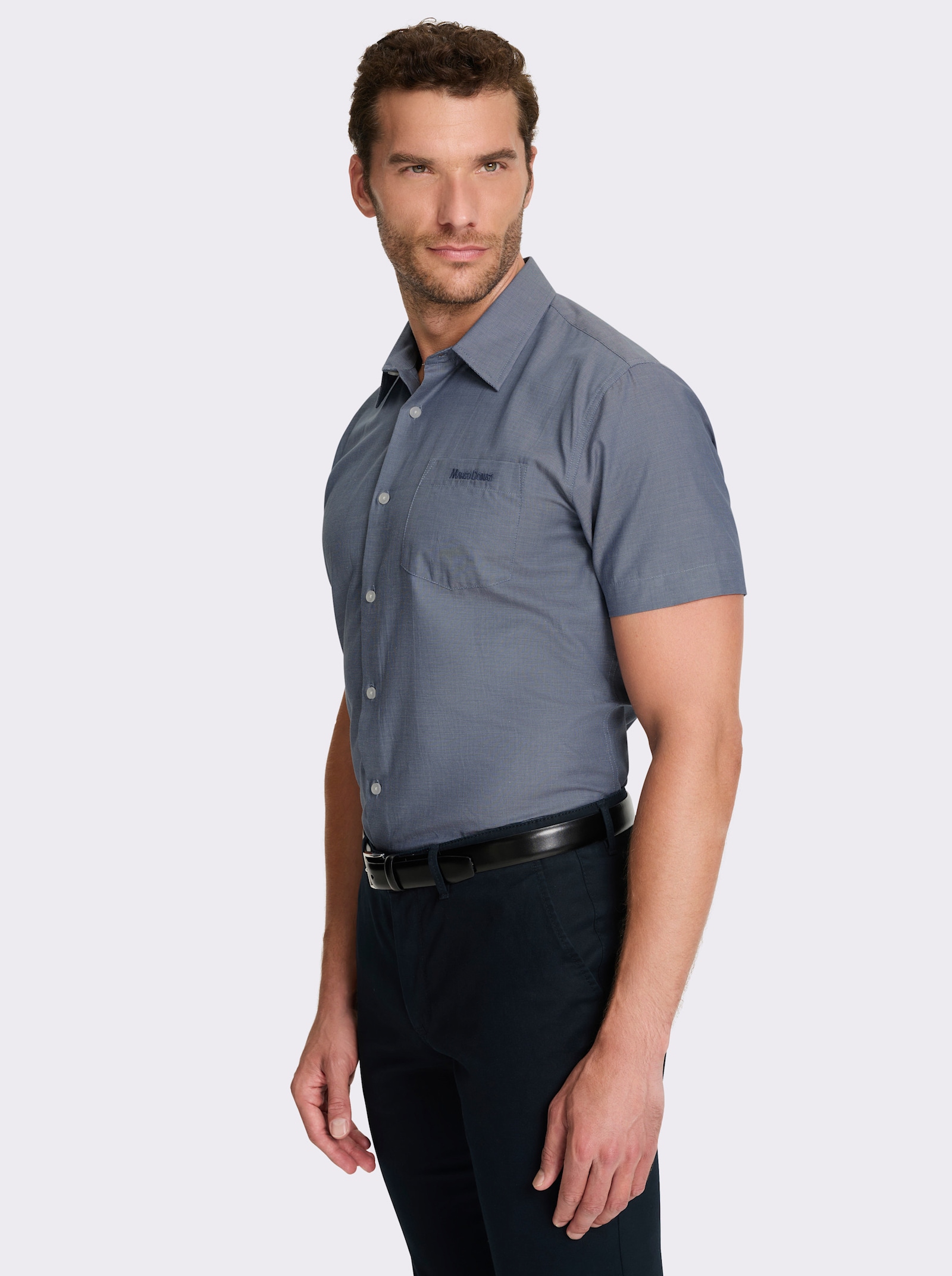 Marco Donati Kurzarmhemd mit Fleckschutz-Ausrüstung - rauchblau-meliert