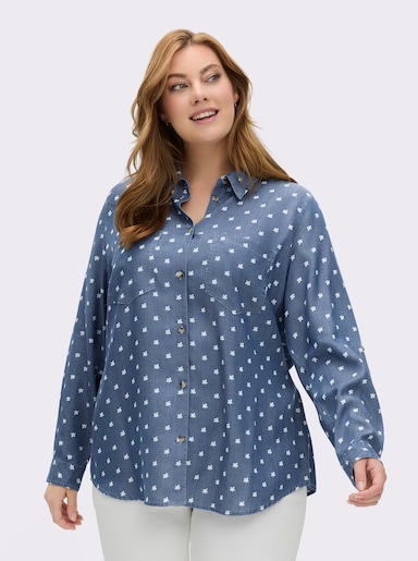 Hemdbluse mit krempelbaren Ärmeln - blue-bleached-bedruckt