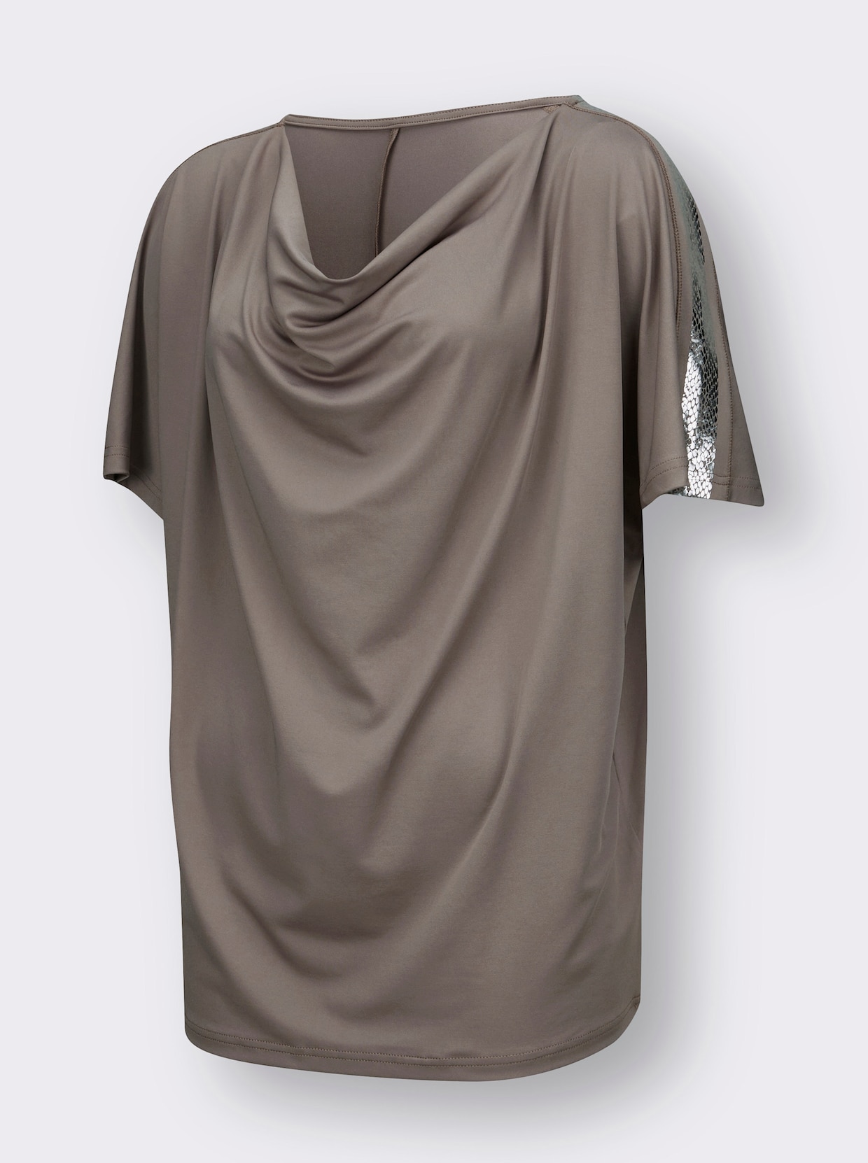 Shirt met cascadehals - taupe