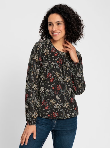 Langarm-Bluse - schwarz-ocker-bedruckt