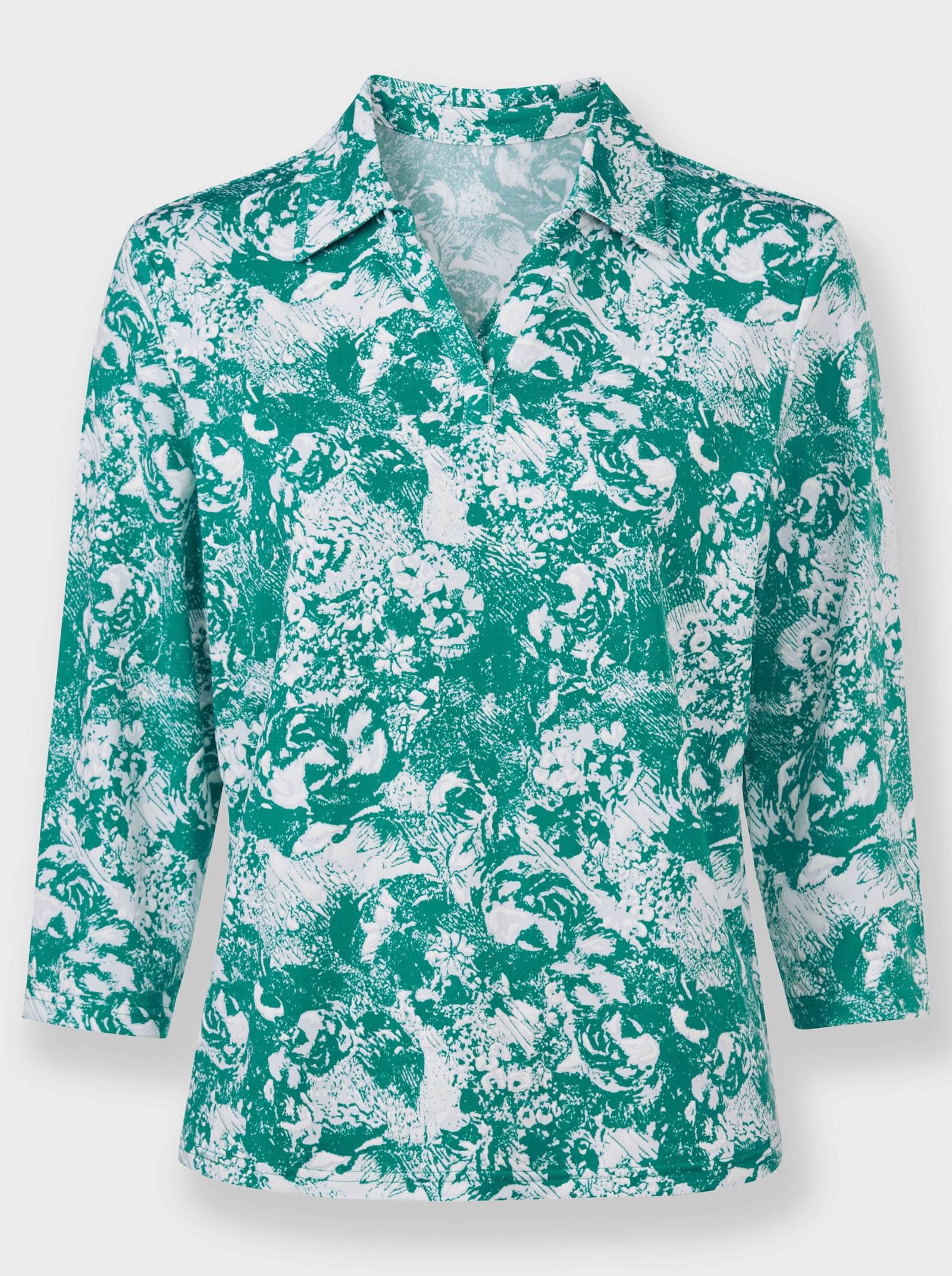 Poloshirt mit recyceltem Polyester - smaragd-weiß-bedruckt