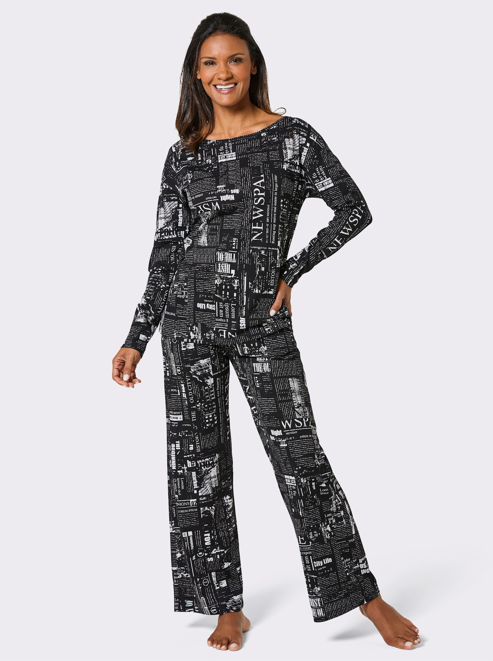 wäschepur Schlafanzug - schwarz-weiß-bedruckt