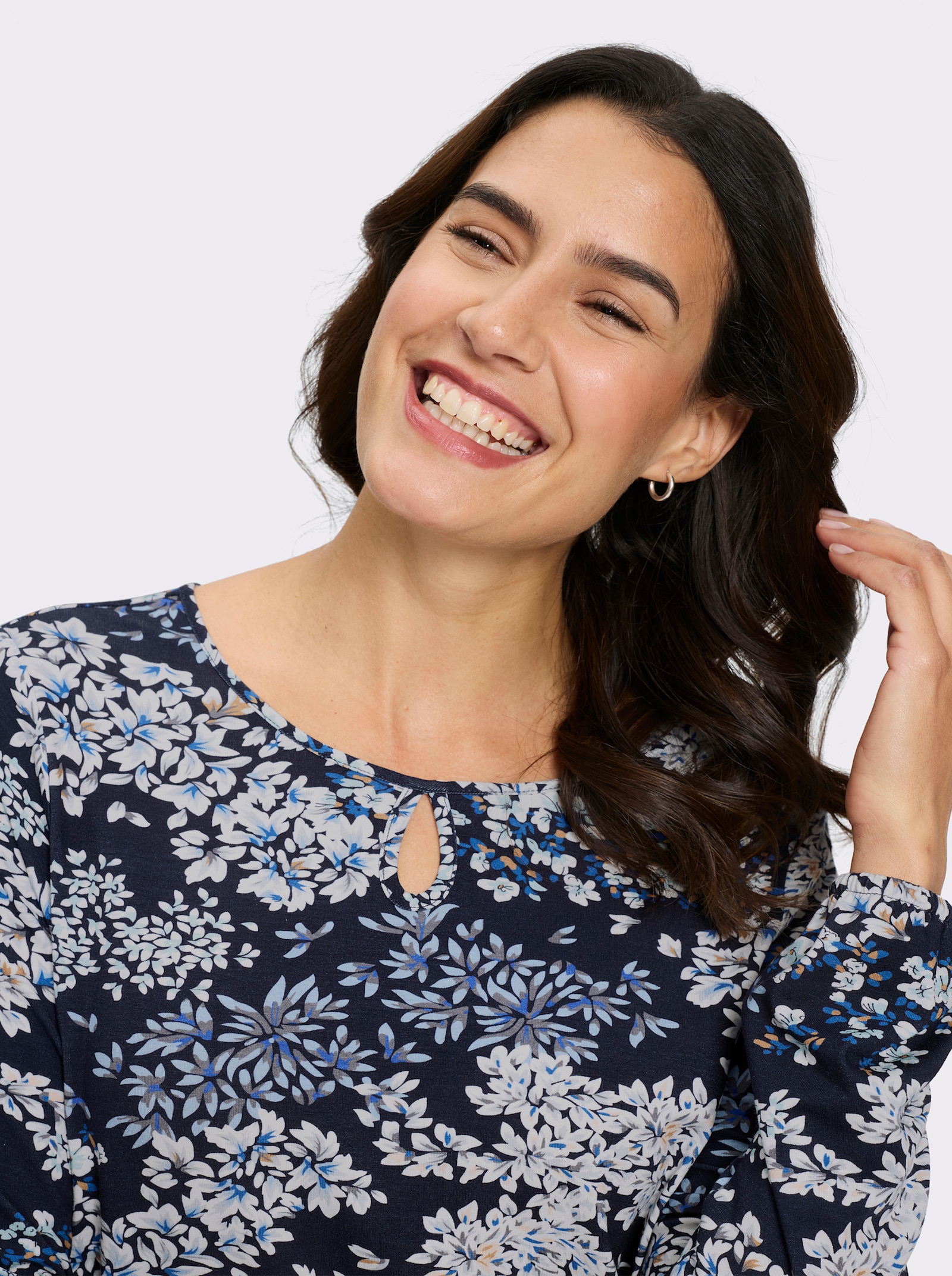 Print-Shirt - marine-ecru-bedruckt