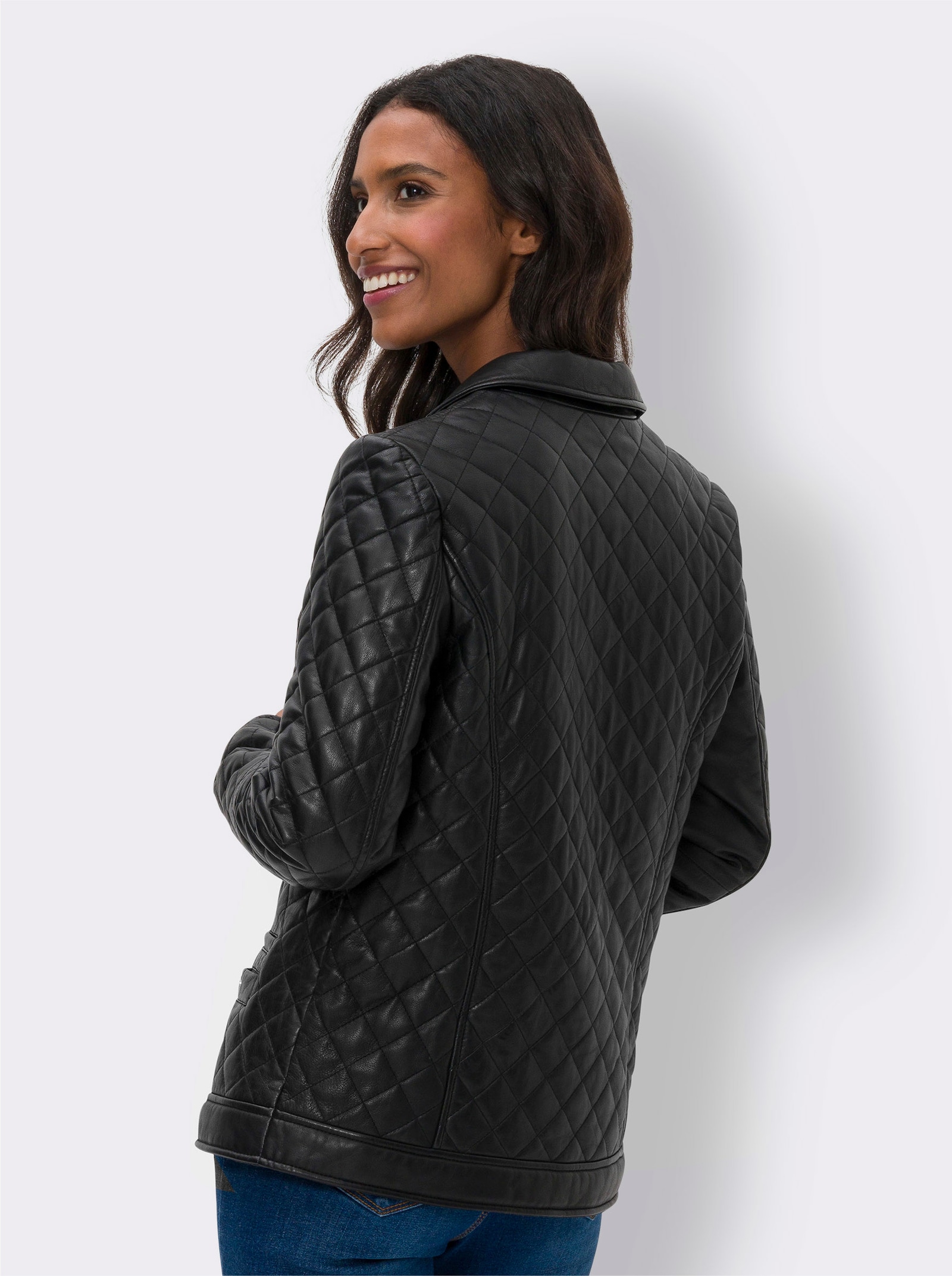 heine Lederjacke mit Steppmuster - schwarz