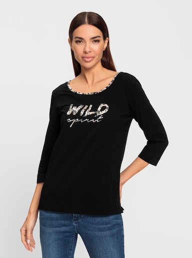 heine 3/4-Arm-Shirt mit Leo-Details - schwarz