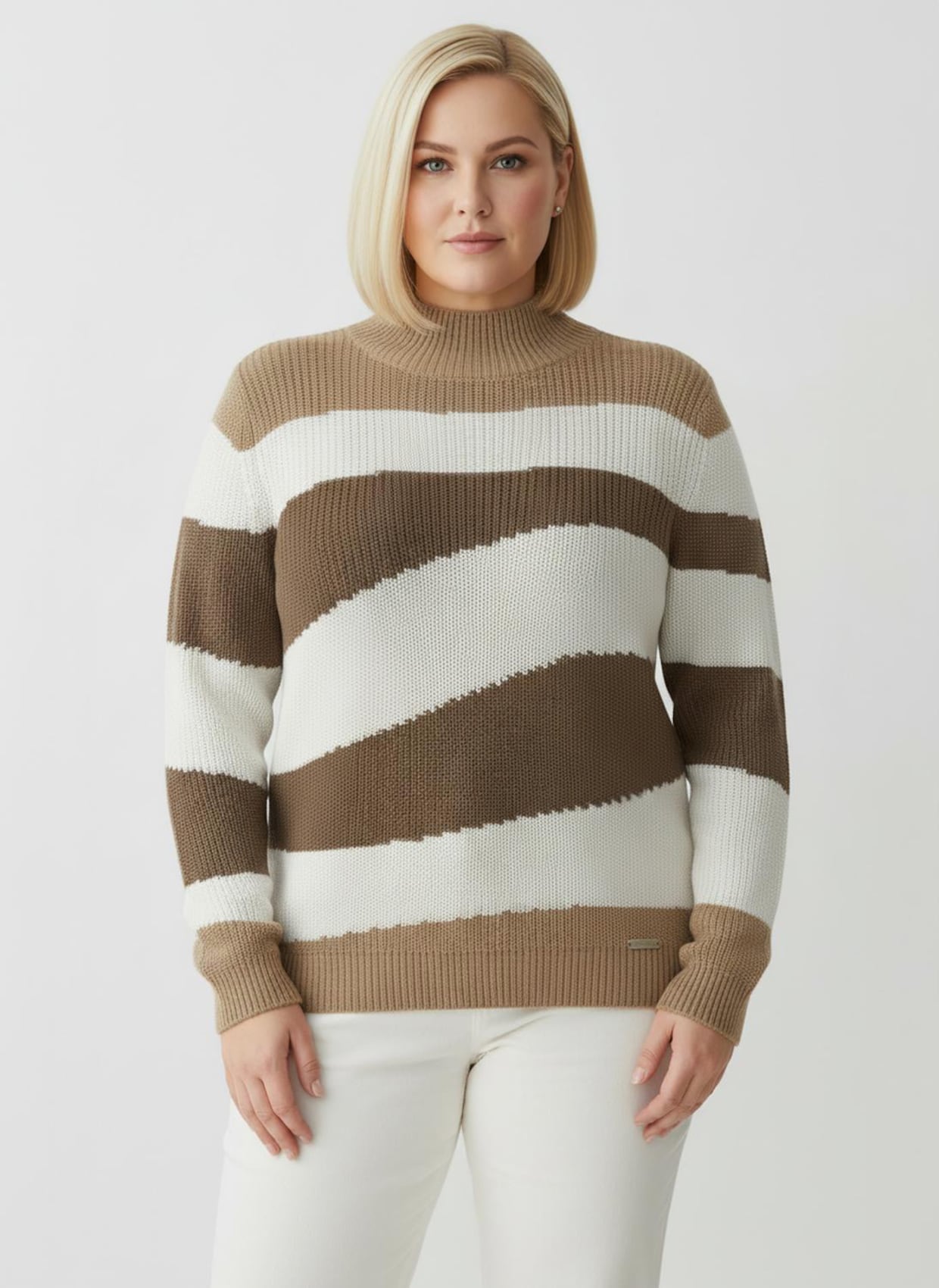 Stehkragenpullover mit Intarsienstrick-Muster - braun-ecru-gemustert