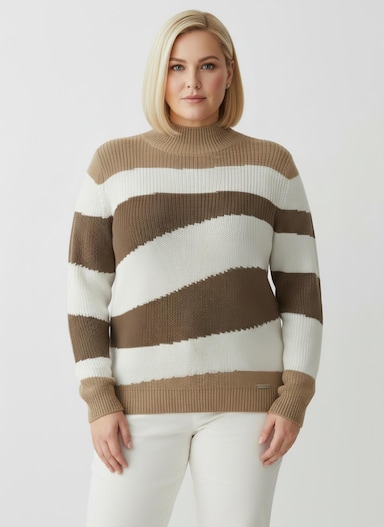 Stehkragenpullover mit Intarsienstrick-Muster - braun-ecru-gemustert