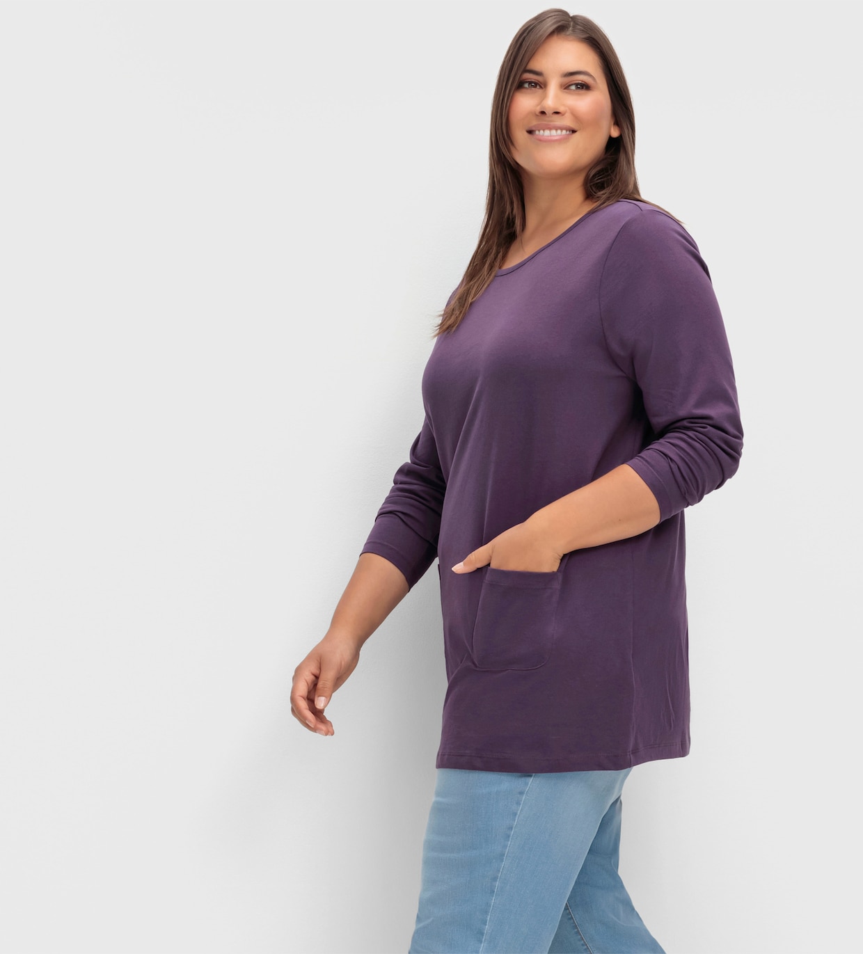 Longshirt mit aufgesetzten Taschen - pflaume