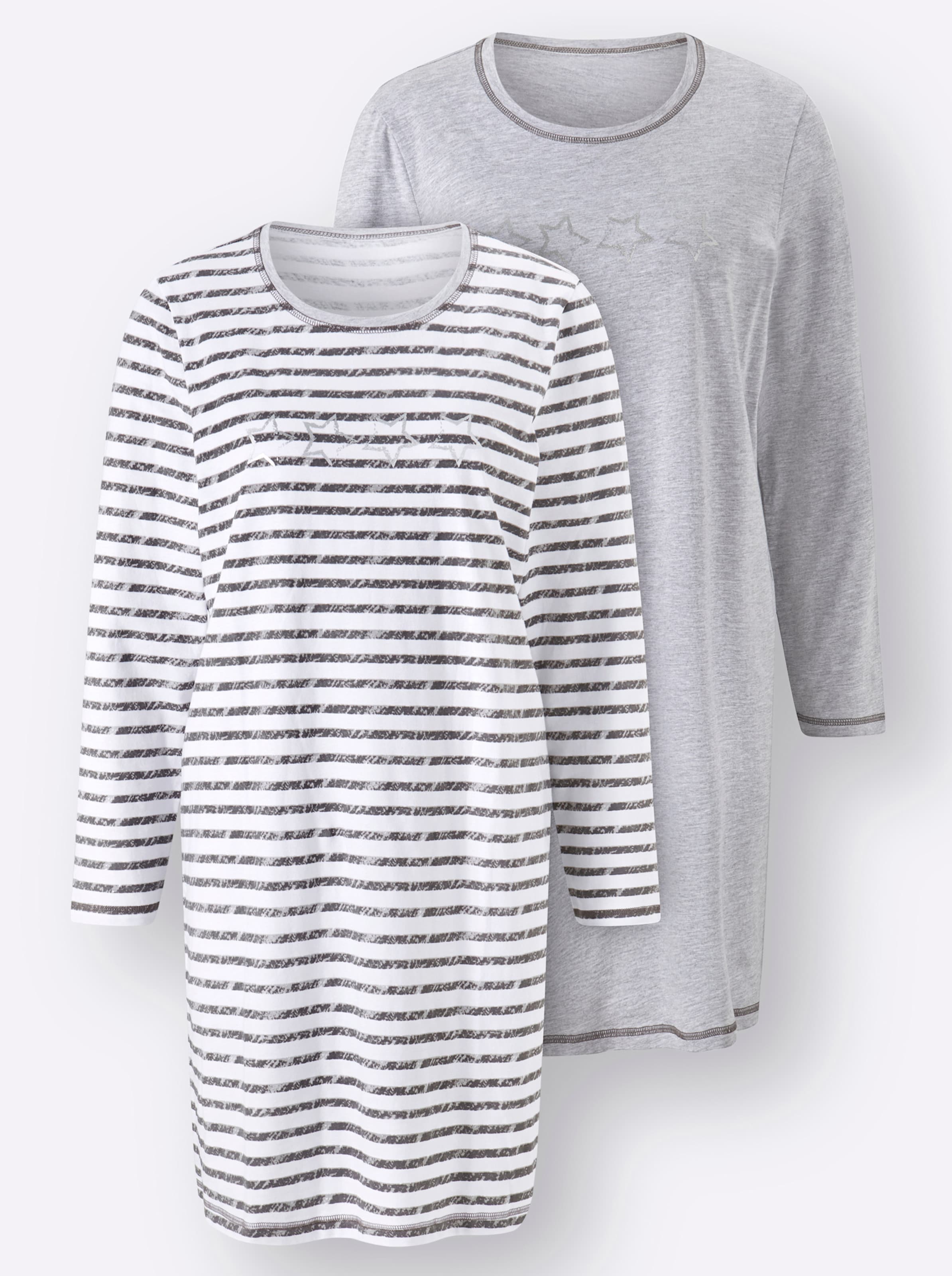 Wäschepur Damen Langarm Sleepshirts Grau + Grau-Gestreift, Größe 48/50 - Bild 2