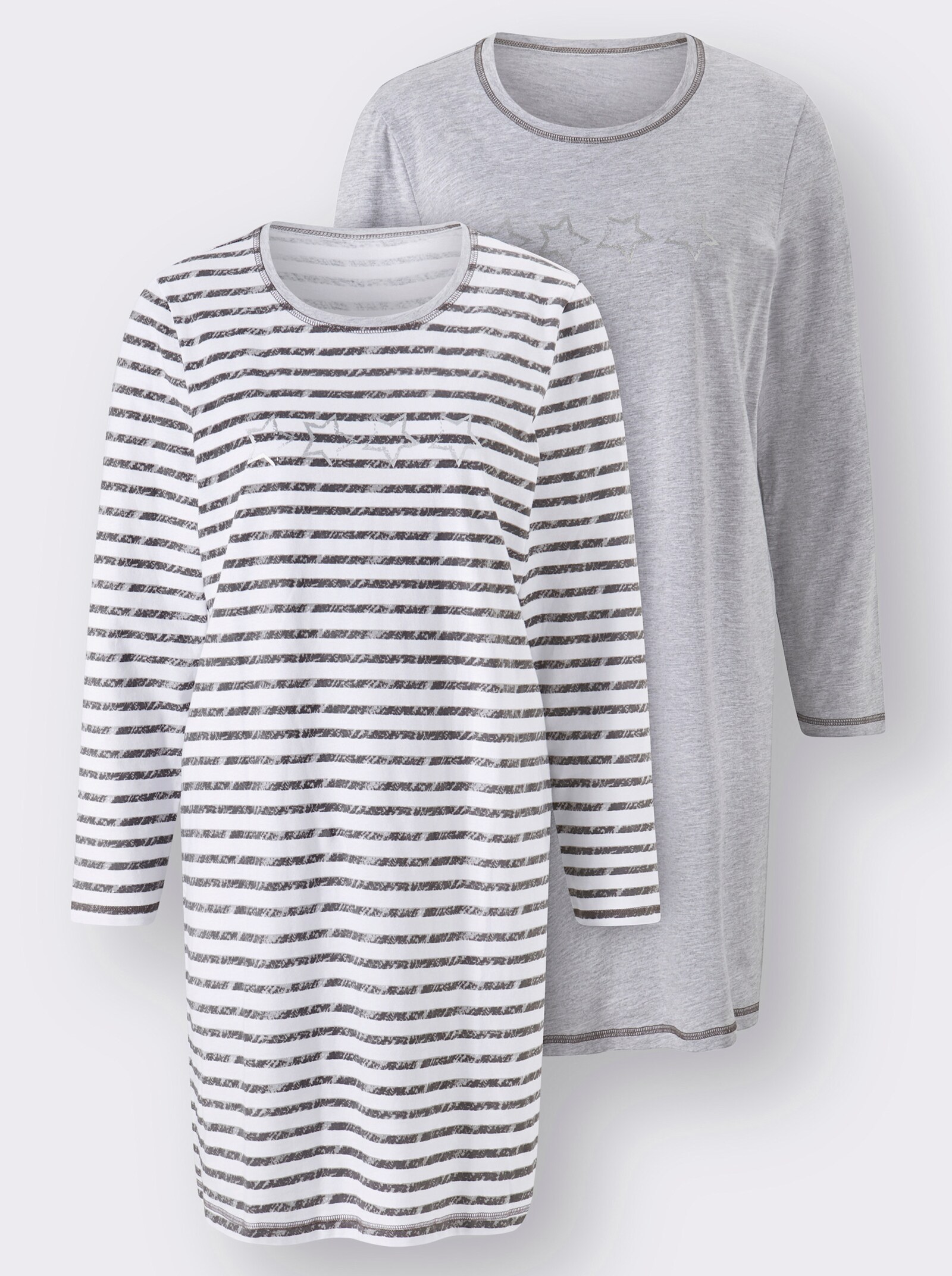 wäschepur Langarm Sleepshirts - grau + grau-gestreift