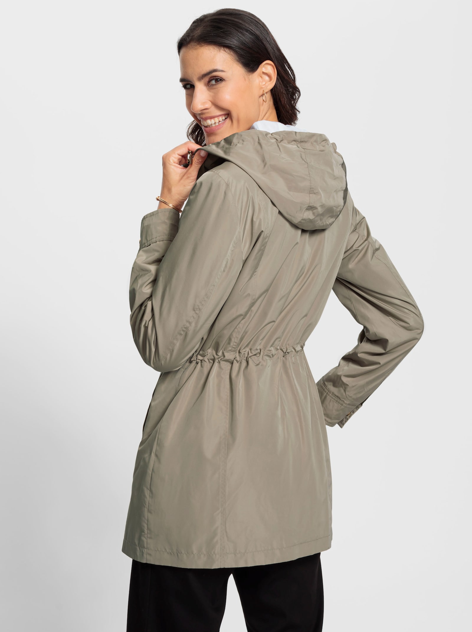 Outdoorjacke mit fixiertem Westen-Einsatz - schlamm-ecru
