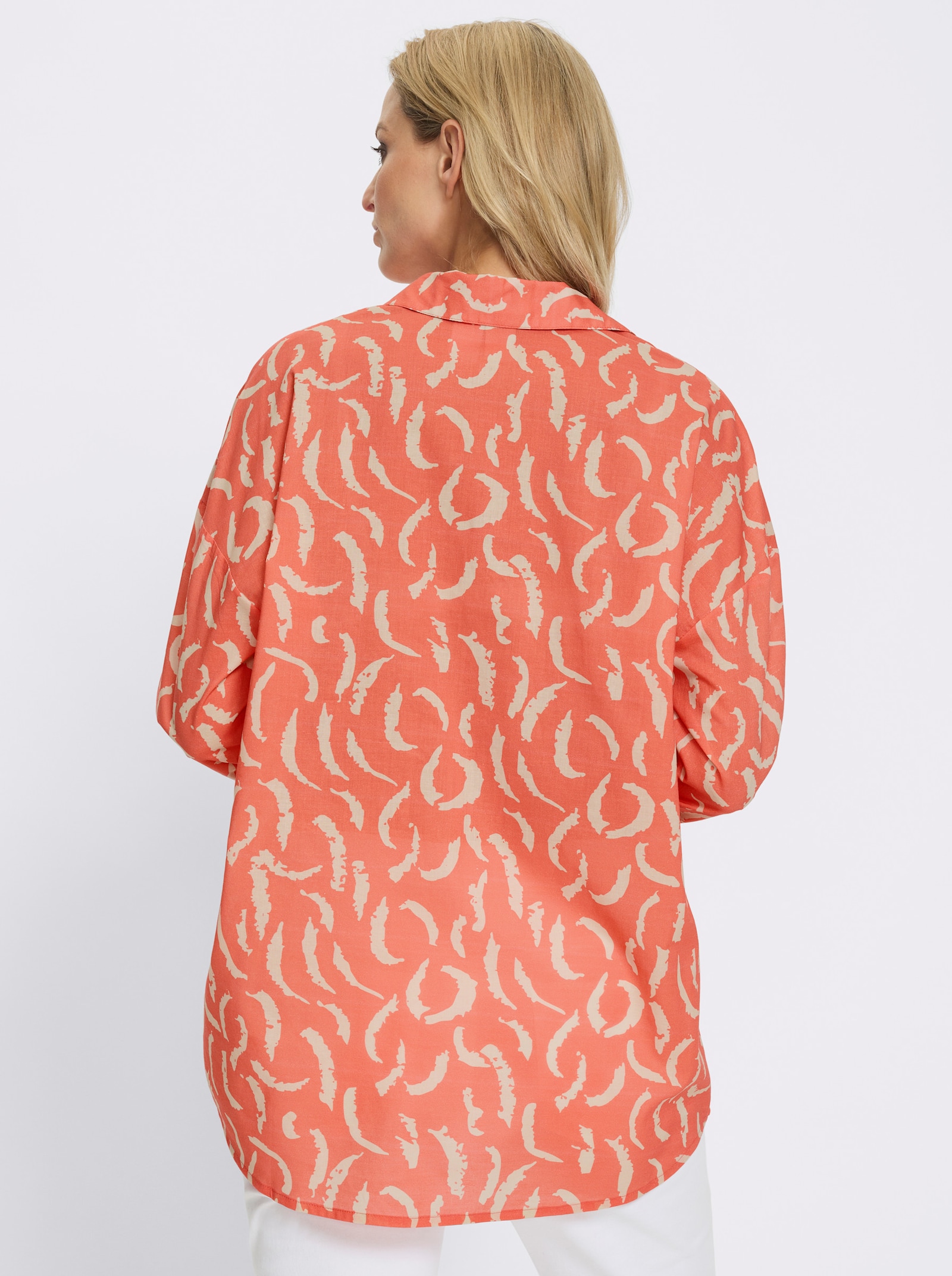 heine Druckbluse mit Hemdkragen - koralle-sand-bedruckt