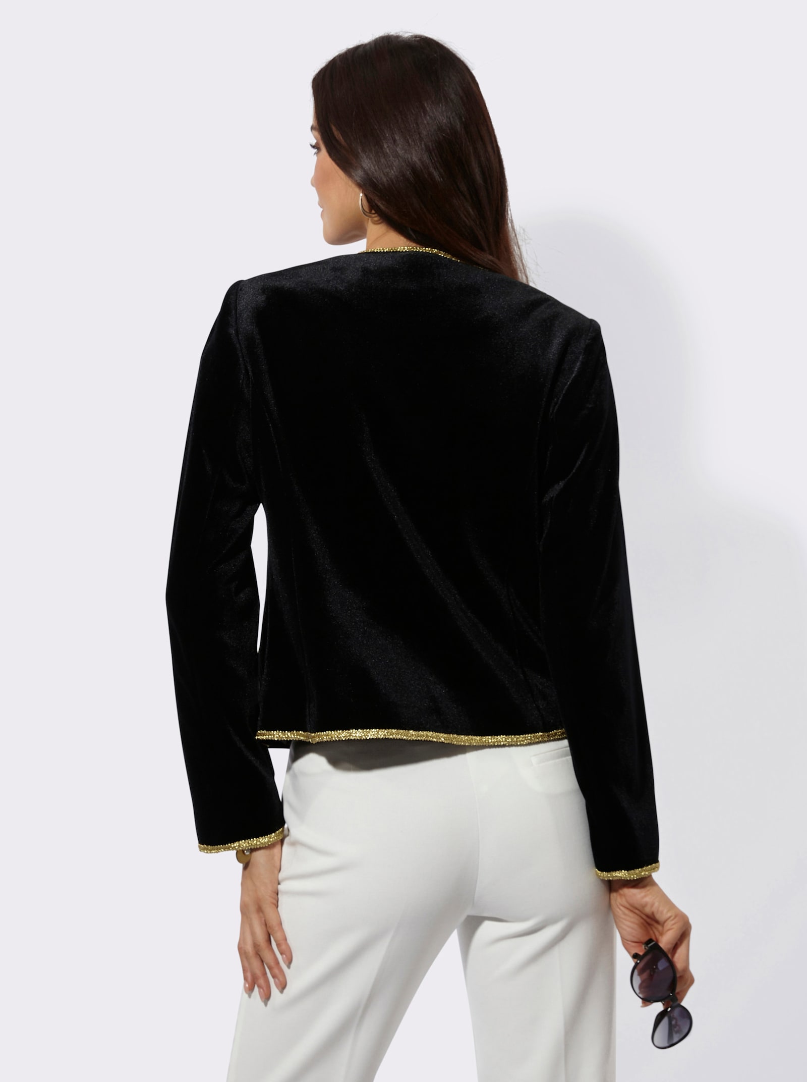 Samtblazer mit Hakenverschluss - schwarz