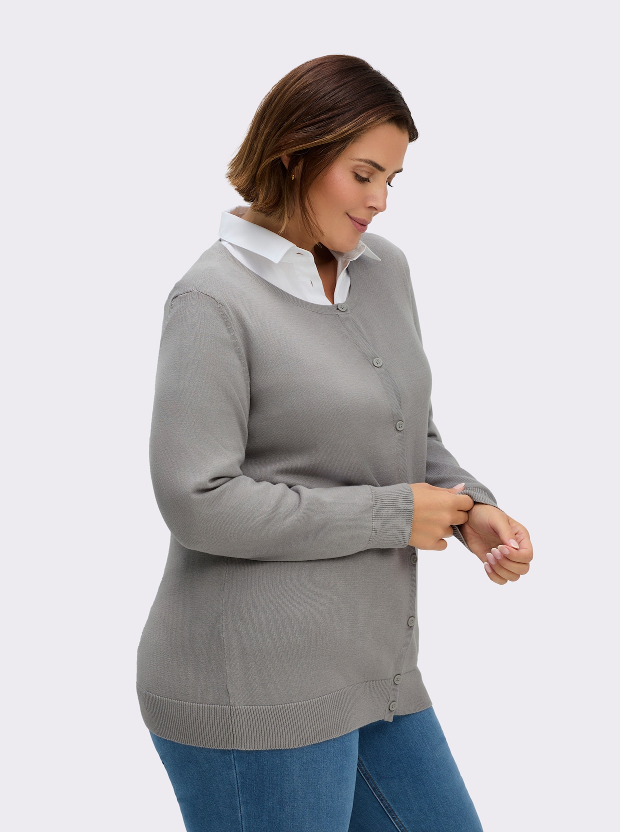 Strickjacke aus reiner Baumwolle - steingrau