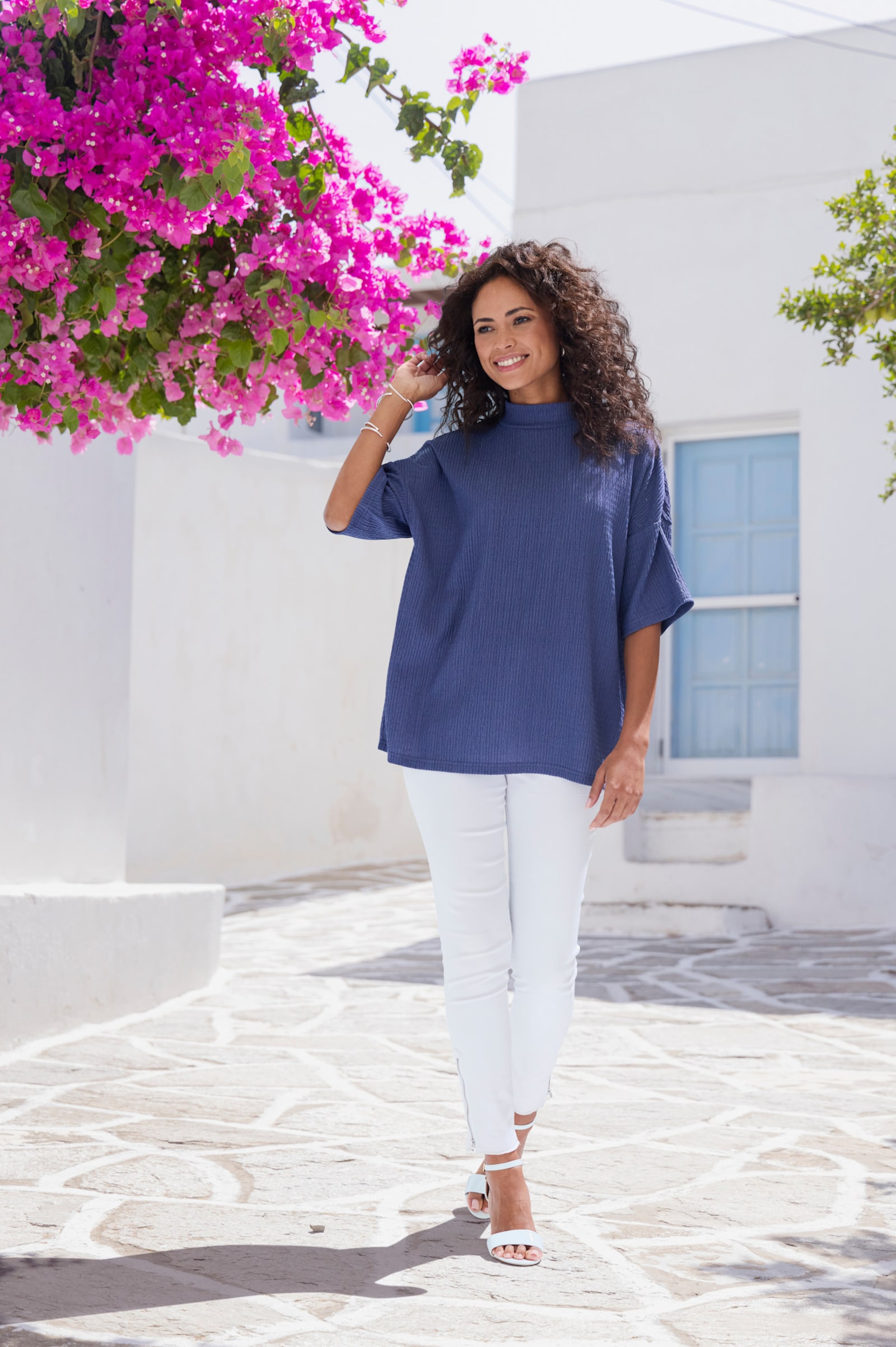 LASCANA Kurzarmshirt - rosé, blau