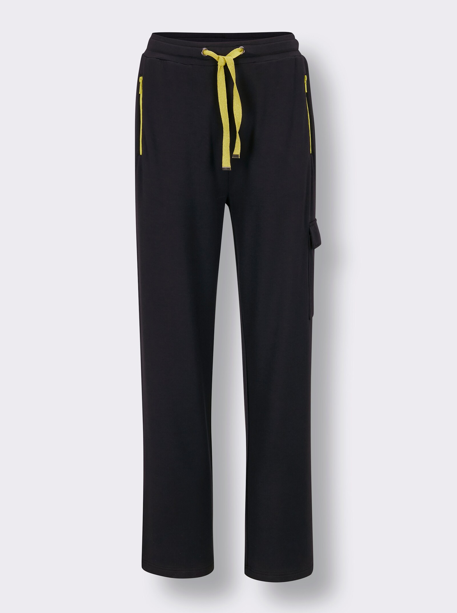 CREATION L PREMIUM Dehnbund-Hose mit Cargotasche - schwarz-limone