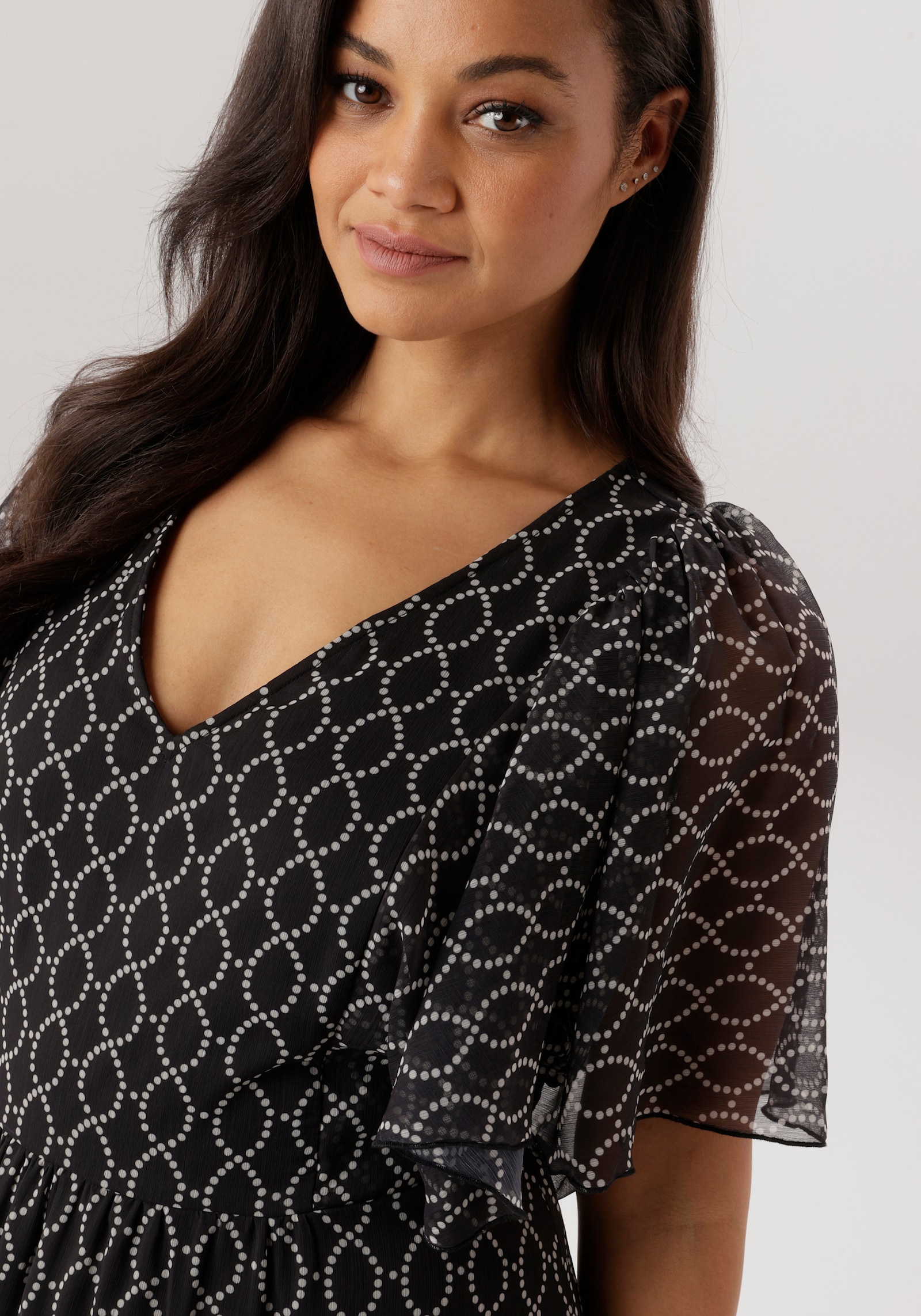 Aniston PLUS Chiffonkleid - schwarz-weiß