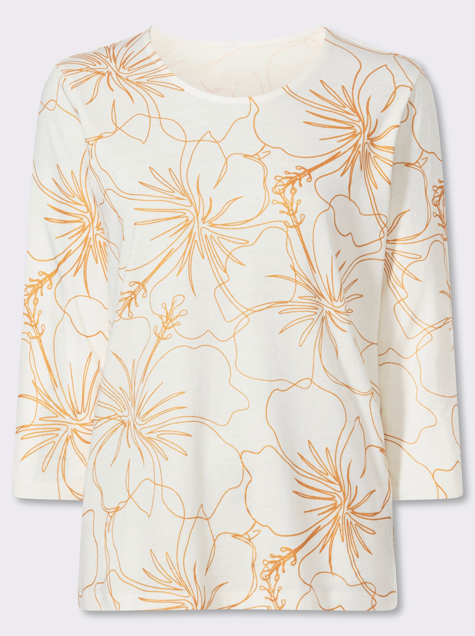 3/4-Arm-Shirt mit goldfarbenem Blütendruck - ecru-goldfarben-bedruckt