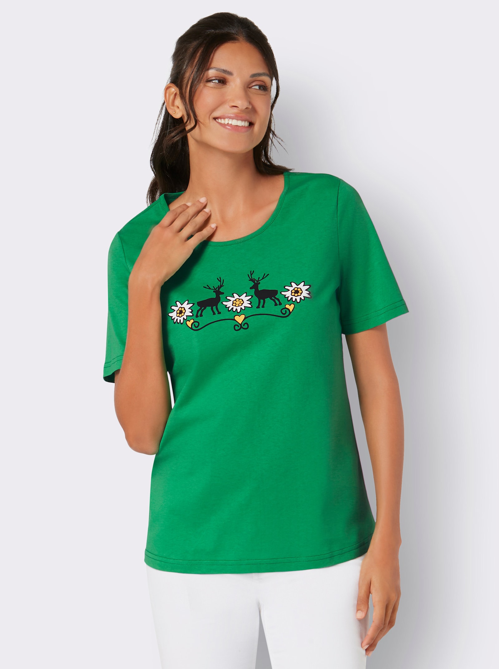 Trachtenshirt mit Rundhals-Ausschnitt - grasgrün