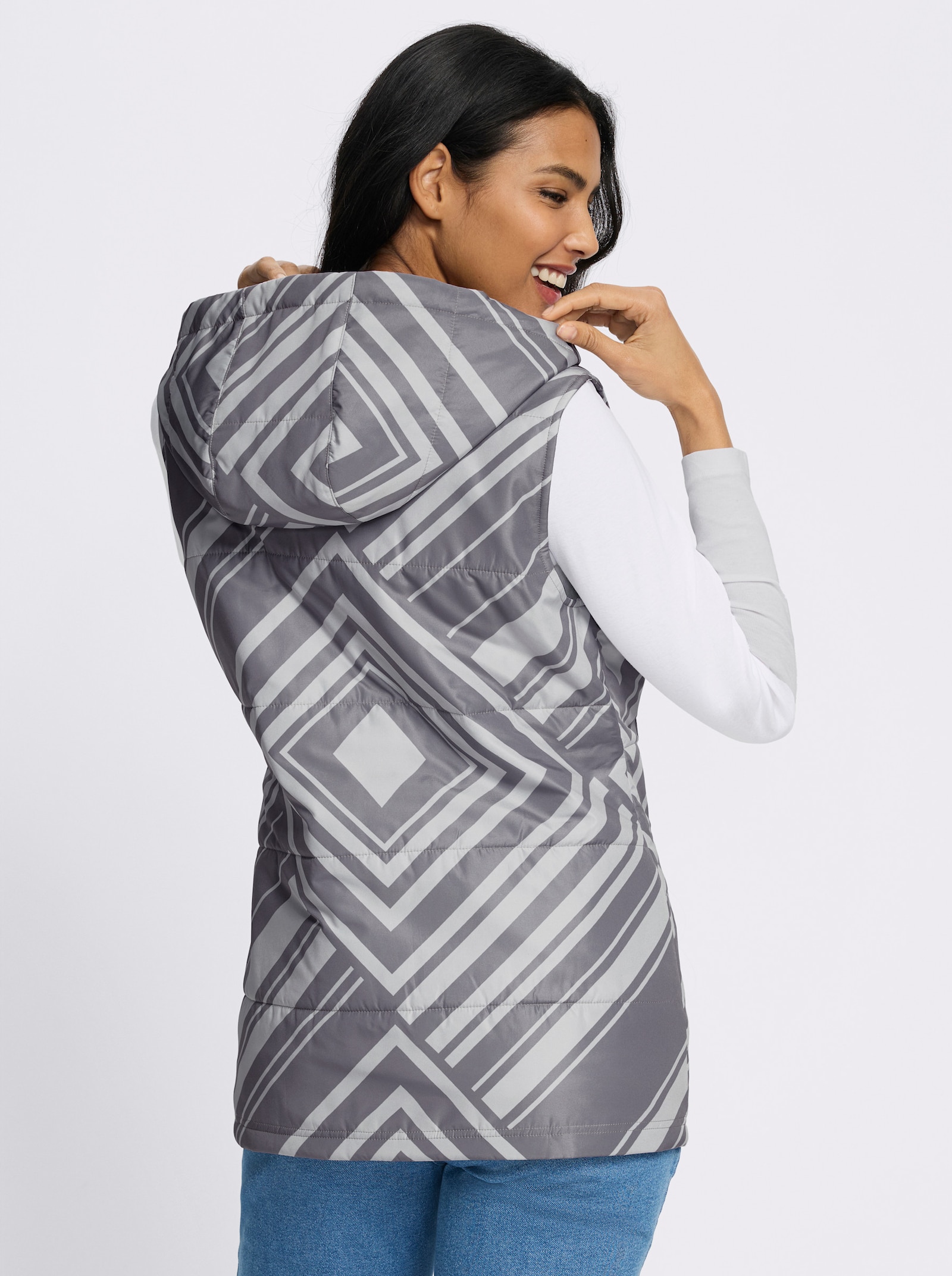 Steppweste mit grafischem Druck - grau-hellgrau-bedruckt