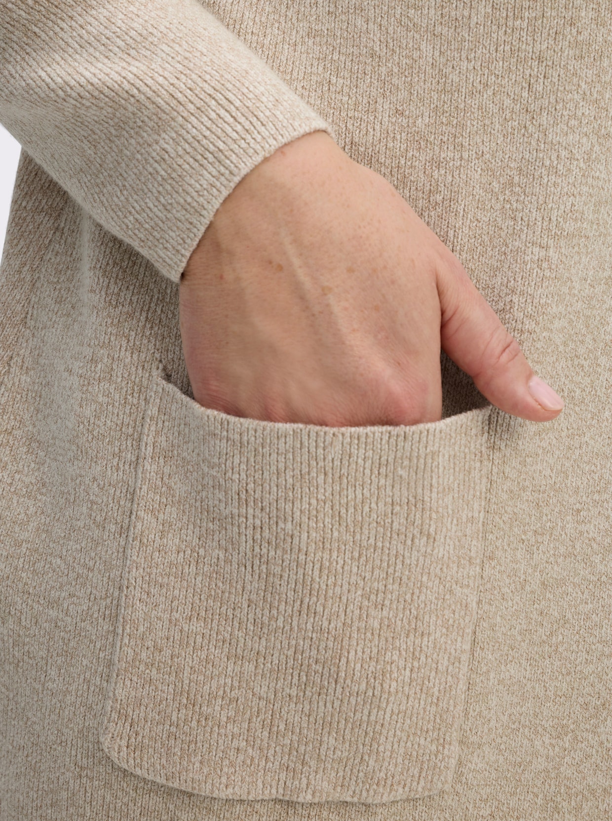 Longstrickjacke mit Kapuze - beige-meliert