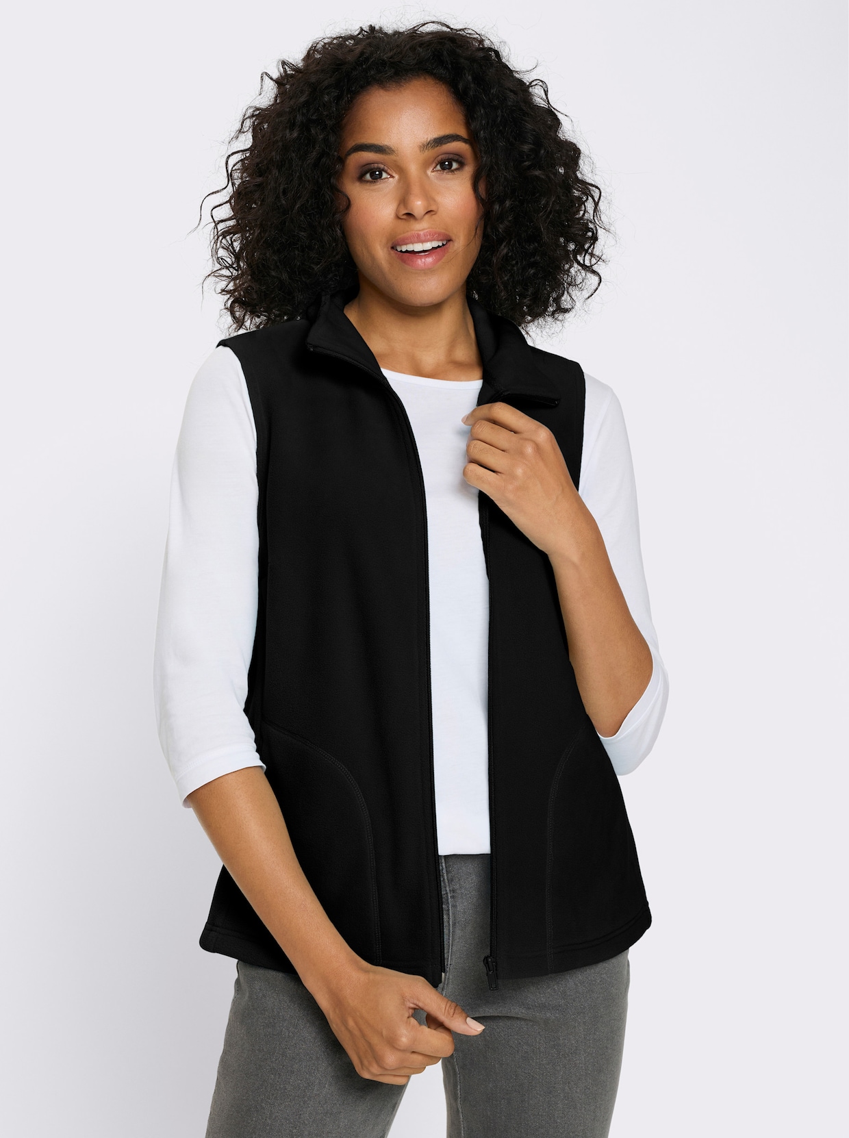 Fleecegilet met opstaande kraag - zwart